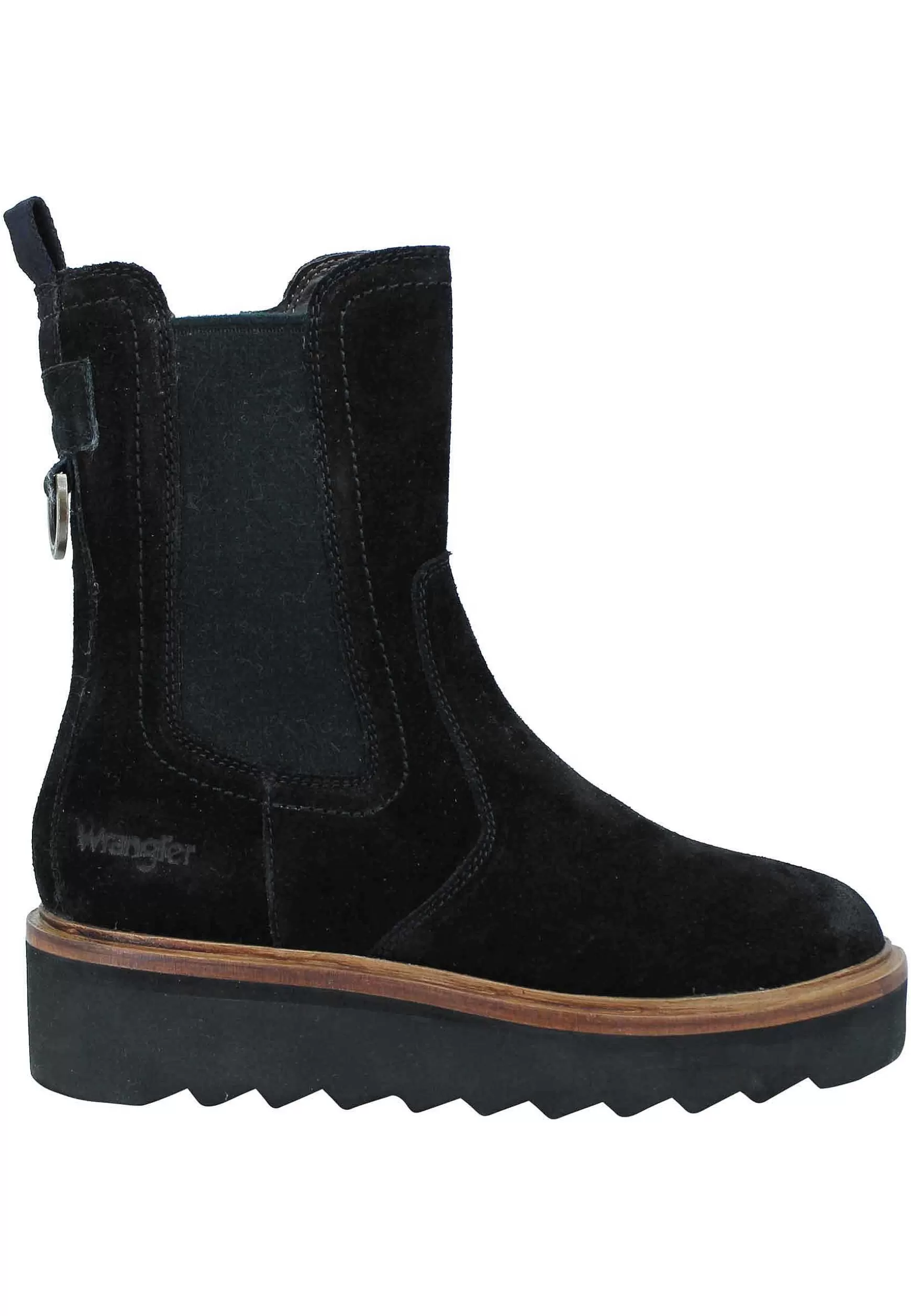 Beatles Donna Jane Chelsea In Camoscio Nero E Fondo Carrarmato Con Zip Laterale*Wrangler Shop