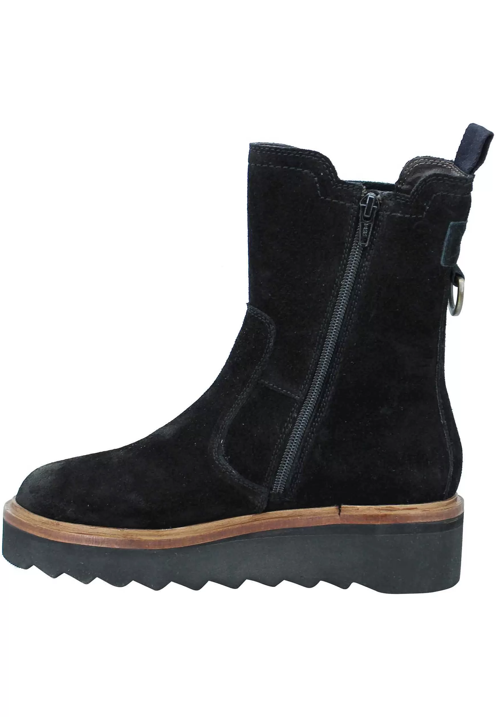 Beatles Donna Jane Chelsea In Camoscio Nero E Fondo Carrarmato Con Zip Laterale*Wrangler Shop