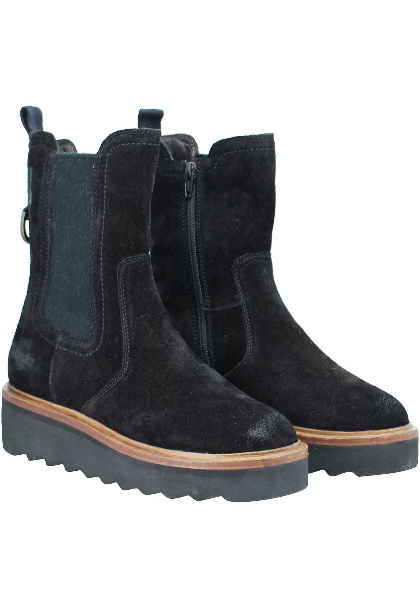Beatles Donna Jane Chelsea In Camoscio Nero E Fondo Carrarmato Con Zip Laterale*Wrangler Shop