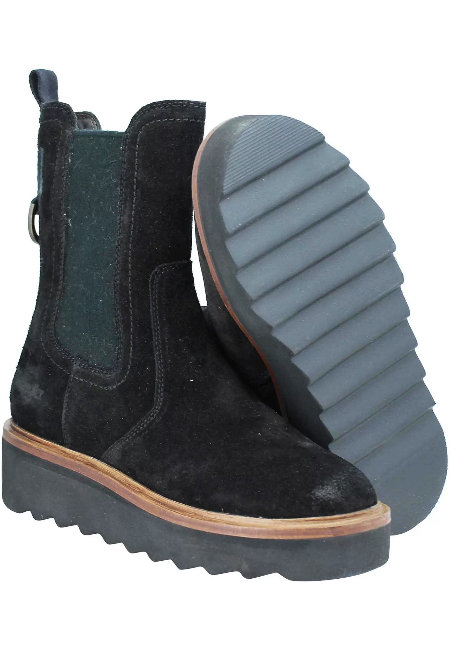 Beatles Donna Jane Chelsea In Camoscio Nero E Fondo Carrarmato Con Zip Laterale*Wrangler Shop