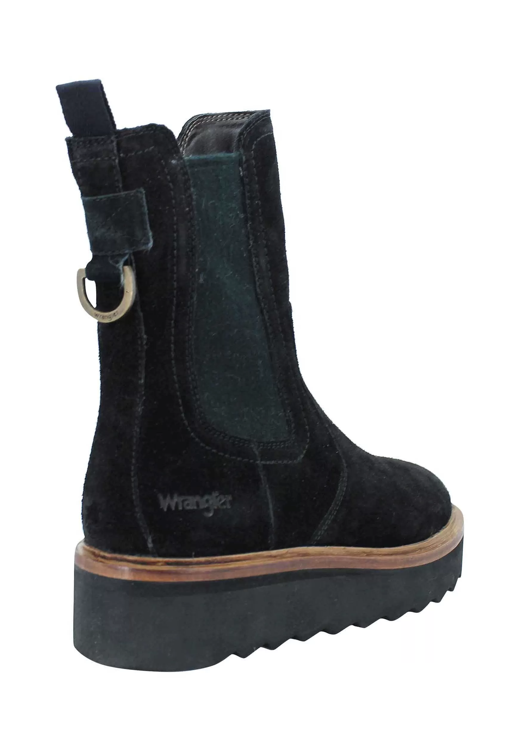 Beatles Donna Jane Chelsea In Camoscio Nero E Fondo Carrarmato Con Zip Laterale*Wrangler Shop
