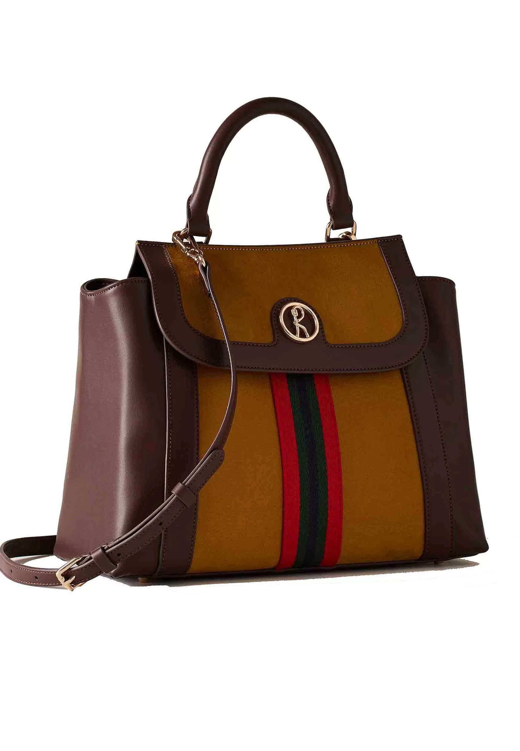 Borsa A Spalla Da Donna In Eco Pelle Marrone Con Velluto Senape*Roberta di Camerino Fashion