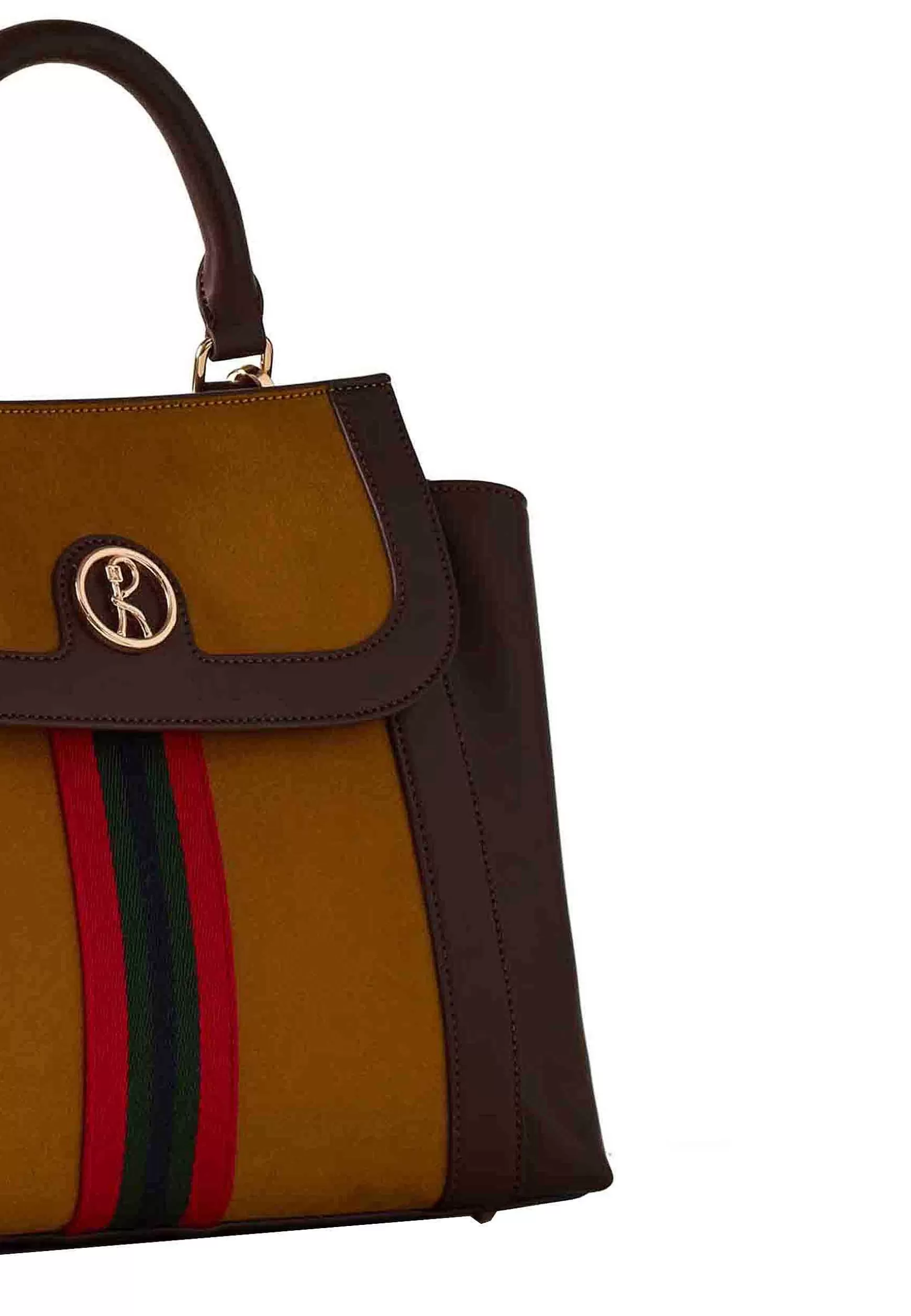 Borsa A Spalla Da Donna In Eco Pelle Marrone Con Velluto Senape*Roberta di Camerino Fashion