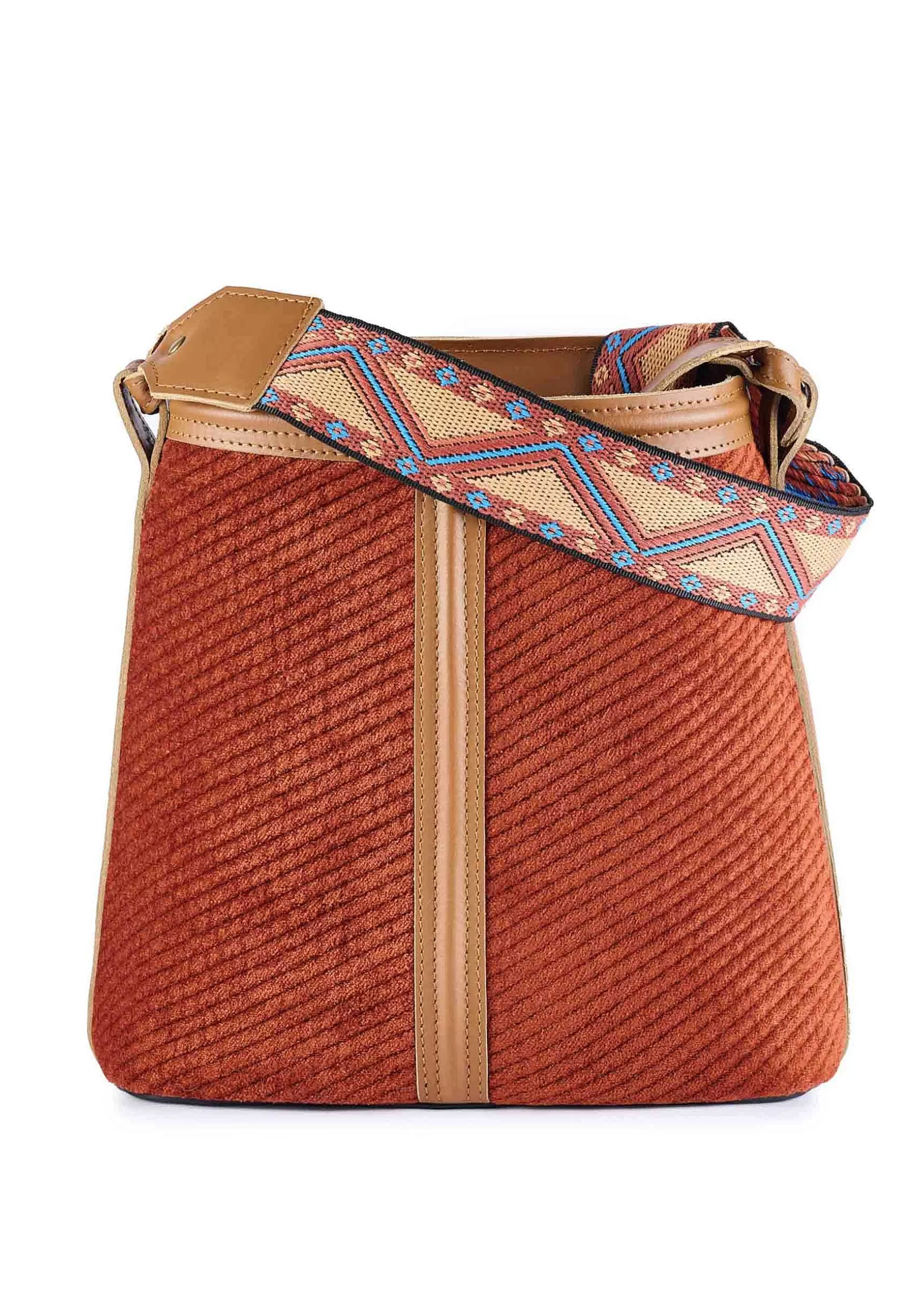 Borsa A Spalla Donna In Ciniglia Mattone Con Tracolla Etnica*Via Mail Bag Best