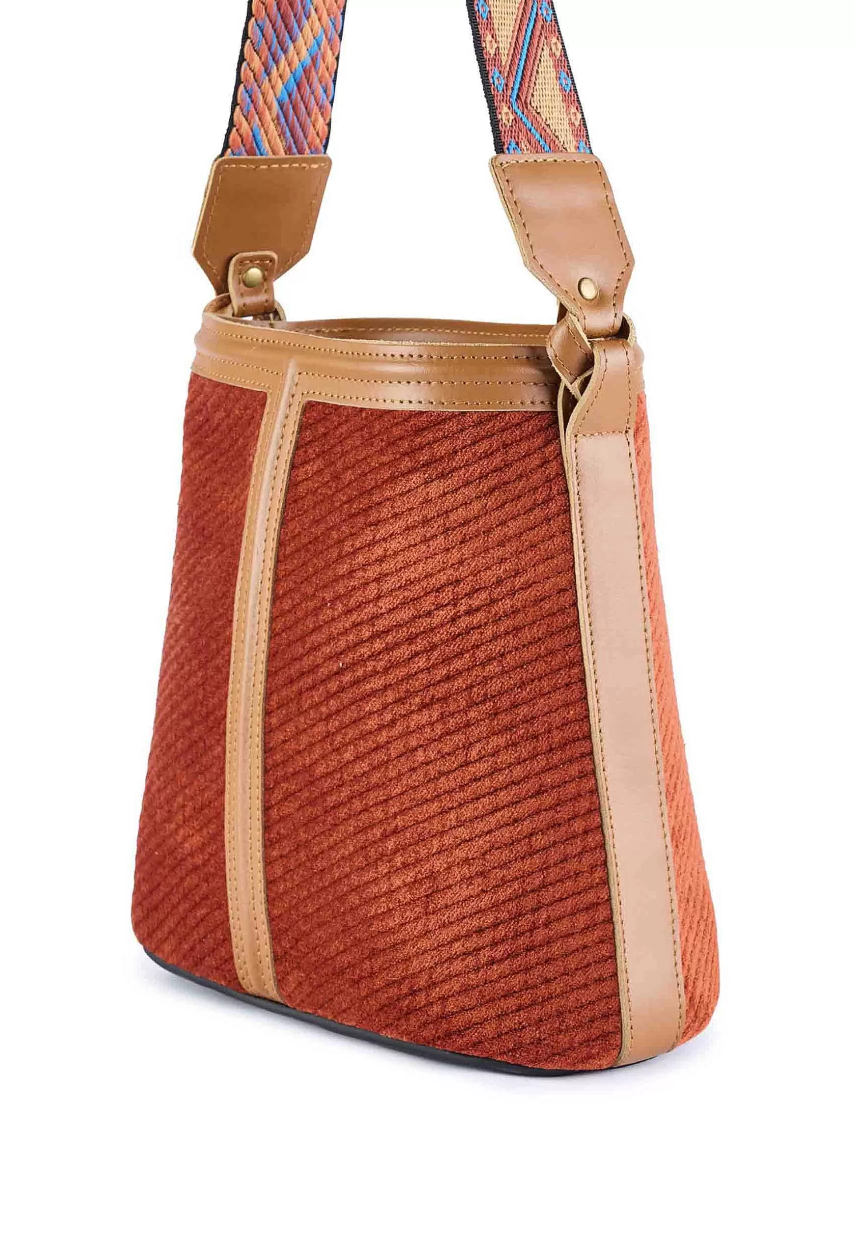 Borsa A Spalla Donna In Ciniglia Mattone Con Tracolla Etnica*Via Mail Bag Best