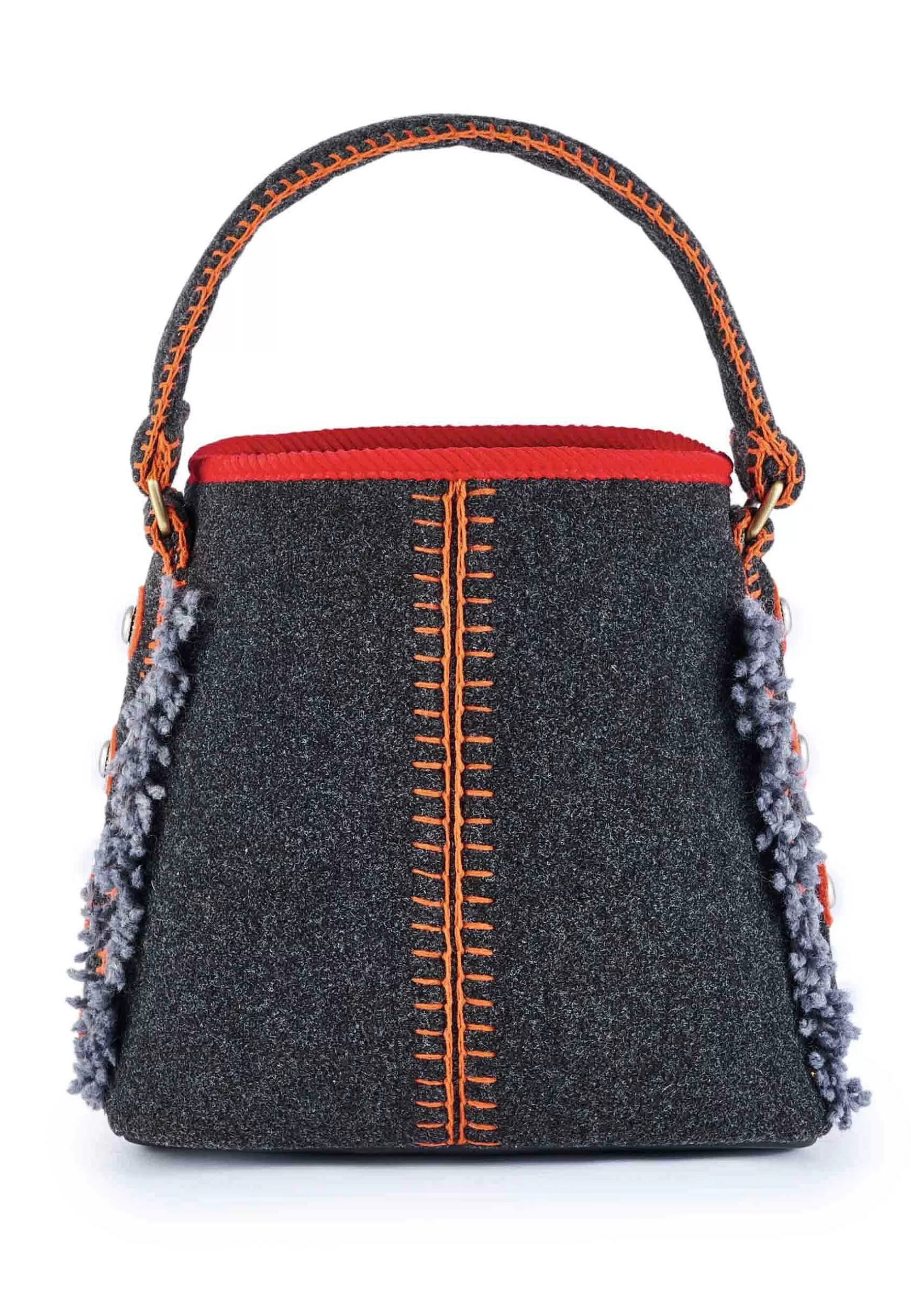 Borsa A Spalla Donna In Feltro Blu Con Impunture E Tracolla Etnica*Via Mail Bag New
