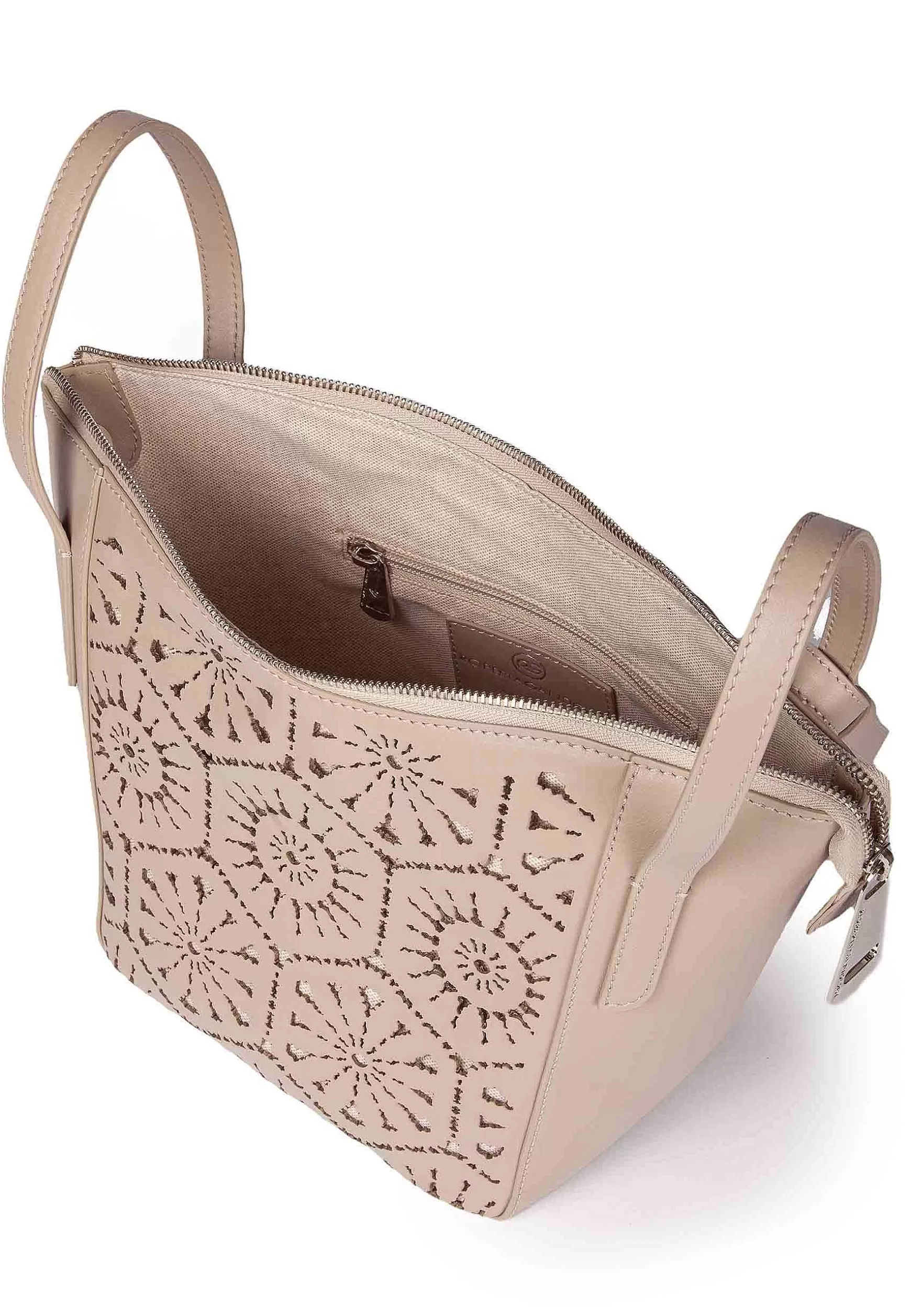Borsa A Tracolla Donna In Pelle Laserata Beige Con Tracolla*Roberta Gandolfi Shop