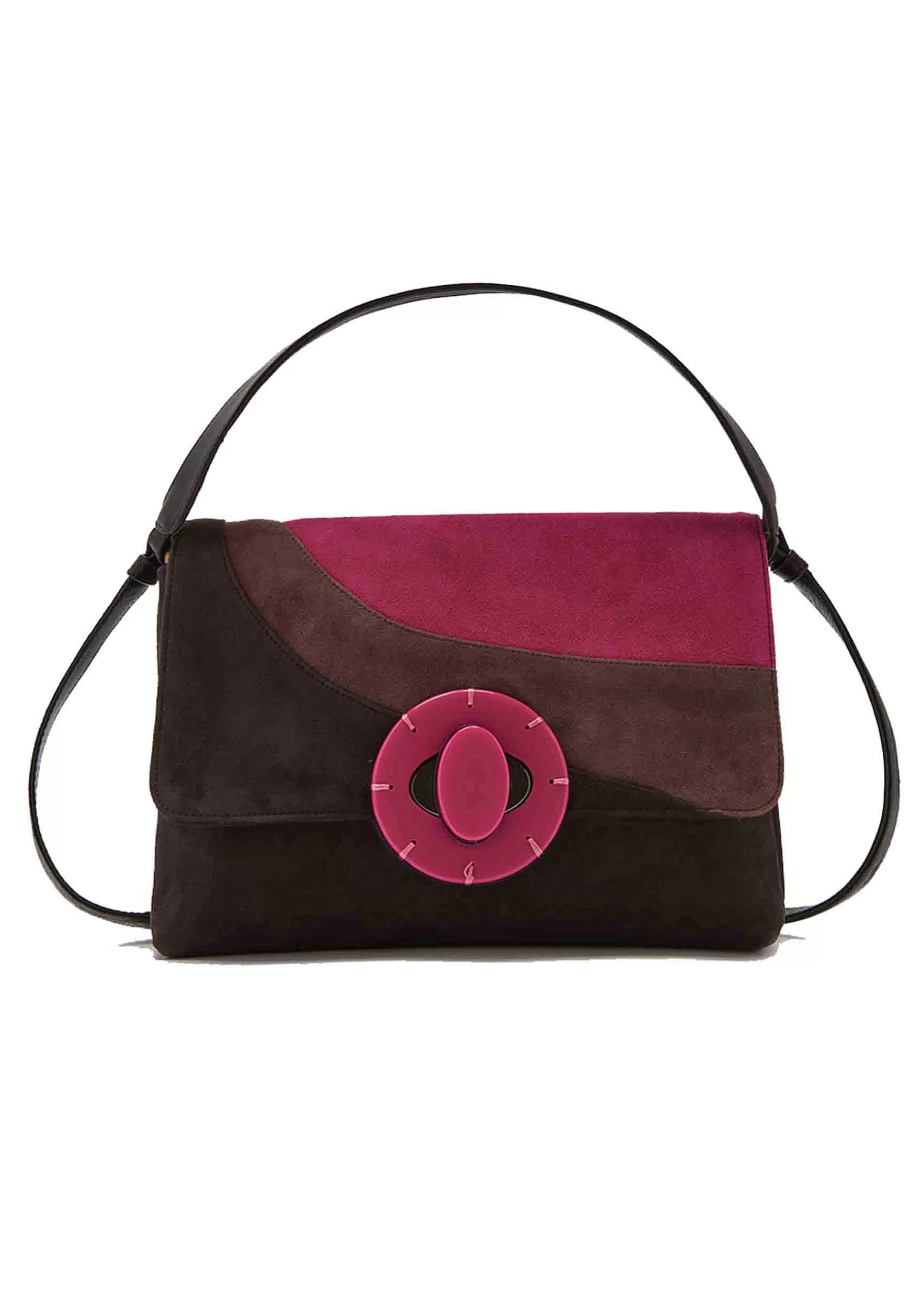 Borsa A Tracolla Donna Inlay In Camoscio Rosa E Marrone*Maliparmi Cheap