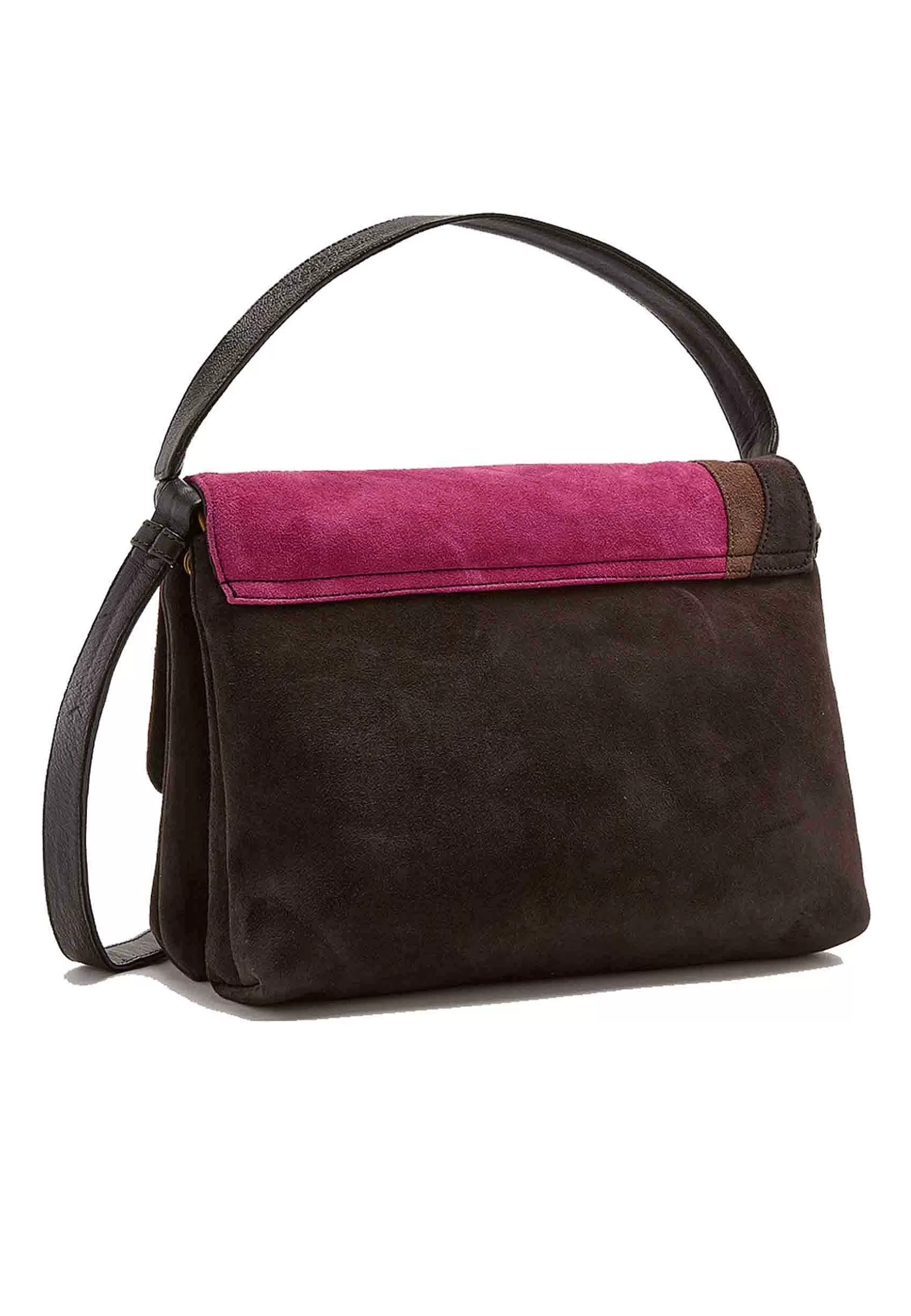 Borsa A Tracolla Donna Inlay In Camoscio Rosa E Marrone*Maliparmi Cheap