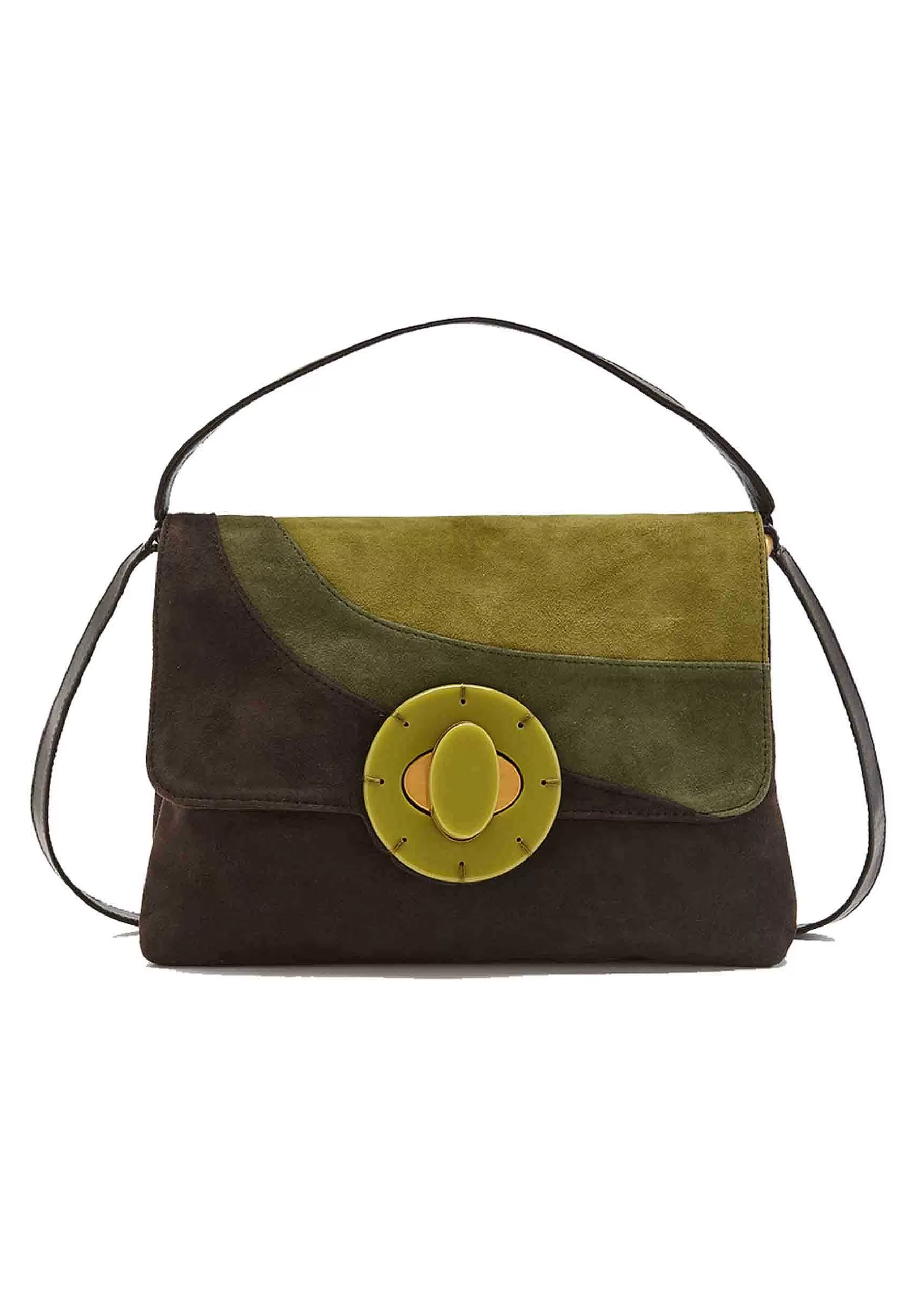 Borsa A Tracolla Donna Inlay In Camoscio Verde E Marrone*Maliparmi Hot