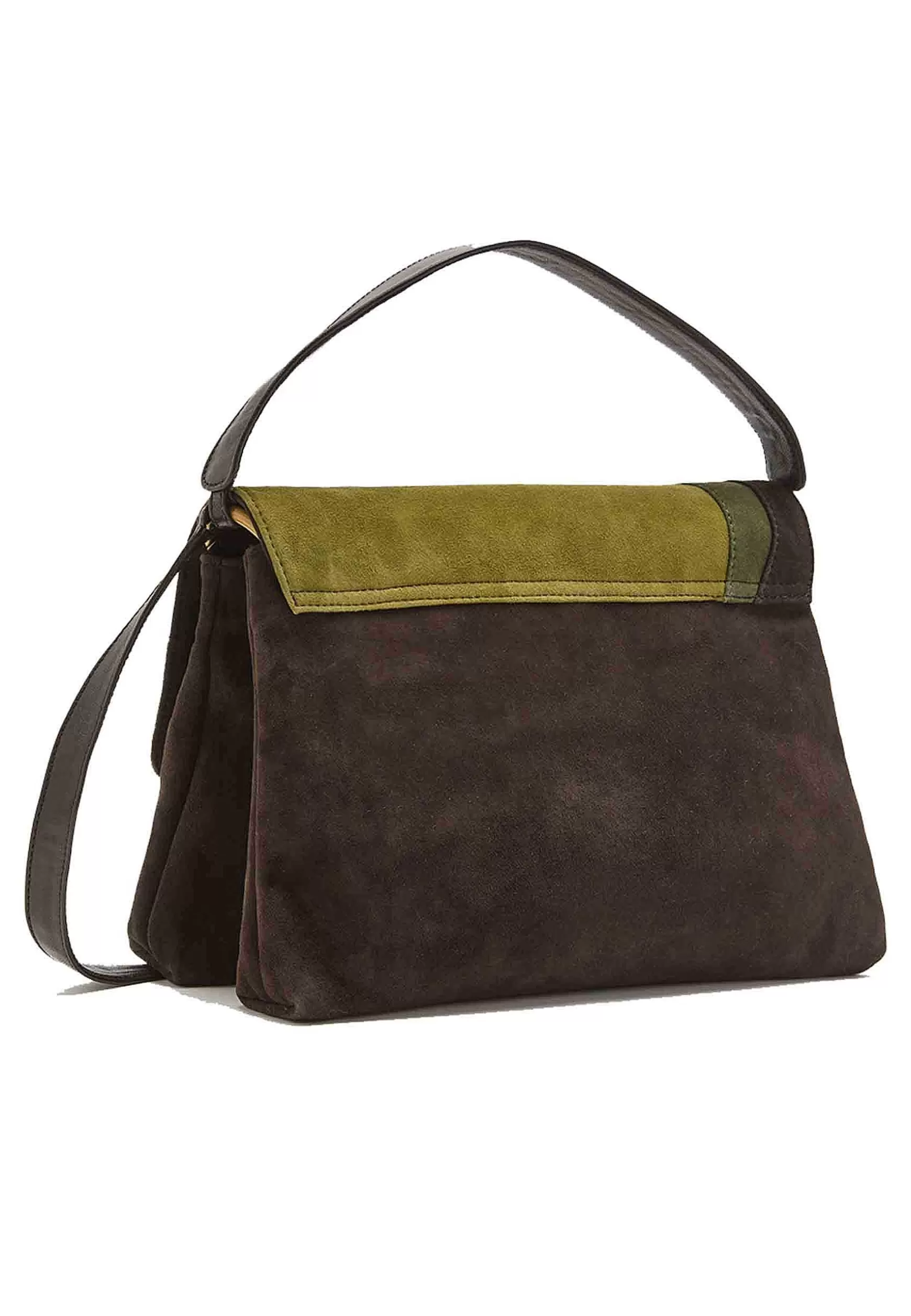 Borsa A Tracolla Donna Inlay In Camoscio Verde E Marrone*Maliparmi Hot