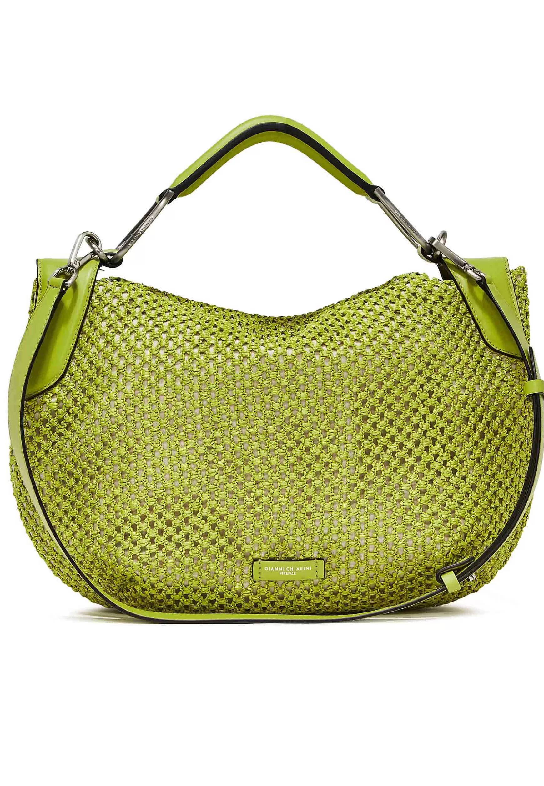 Borsa Donna A Spalla Alicudi In Pelle E Rafia Lime Con Manico In Pelle E Tracolla Removibile*Gianni Chiarini Outlet