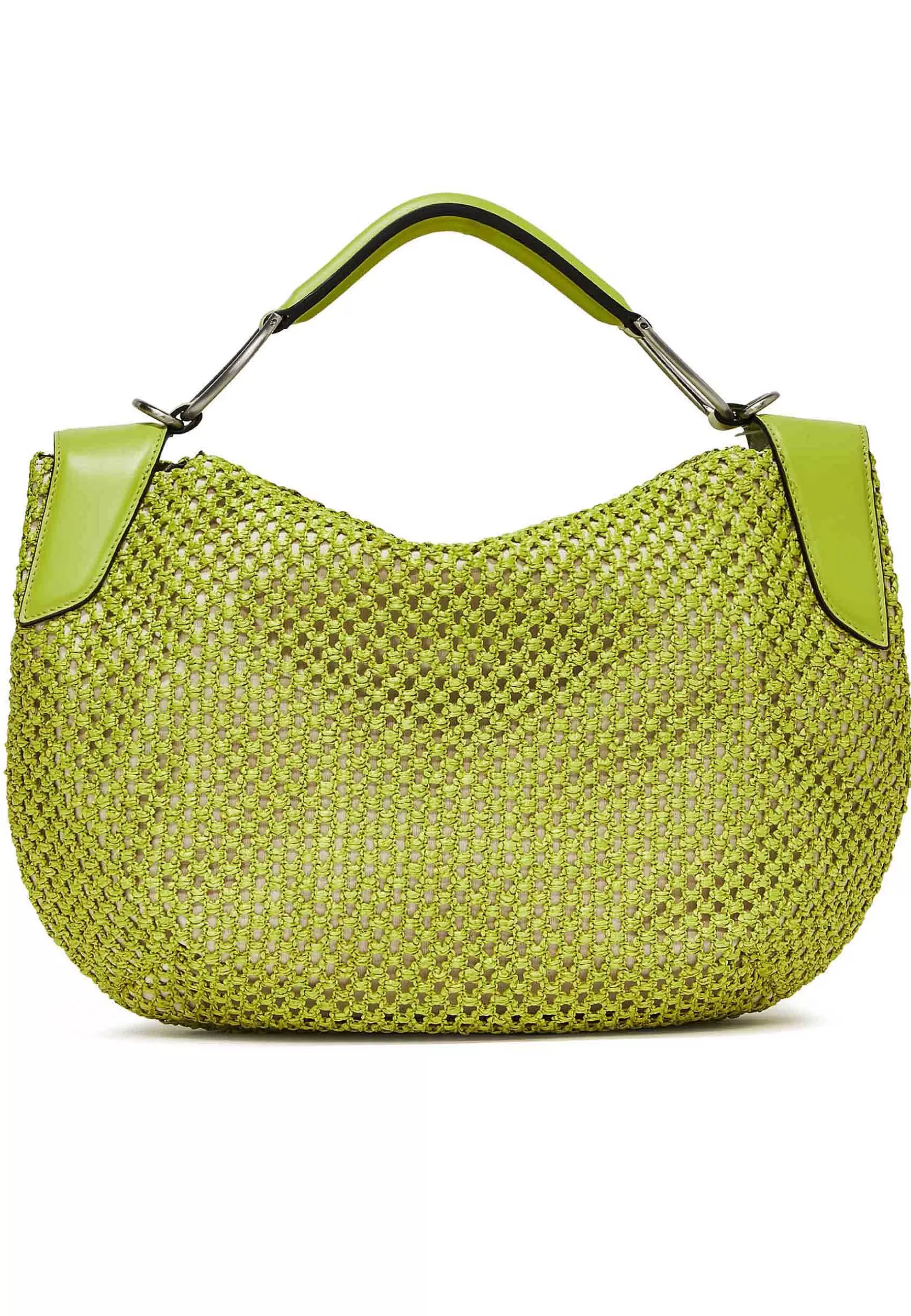 Borsa Donna A Spalla Alicudi In Pelle E Rafia Lime Con Manico In Pelle E Tracolla Removibile*Gianni Chiarini Outlet