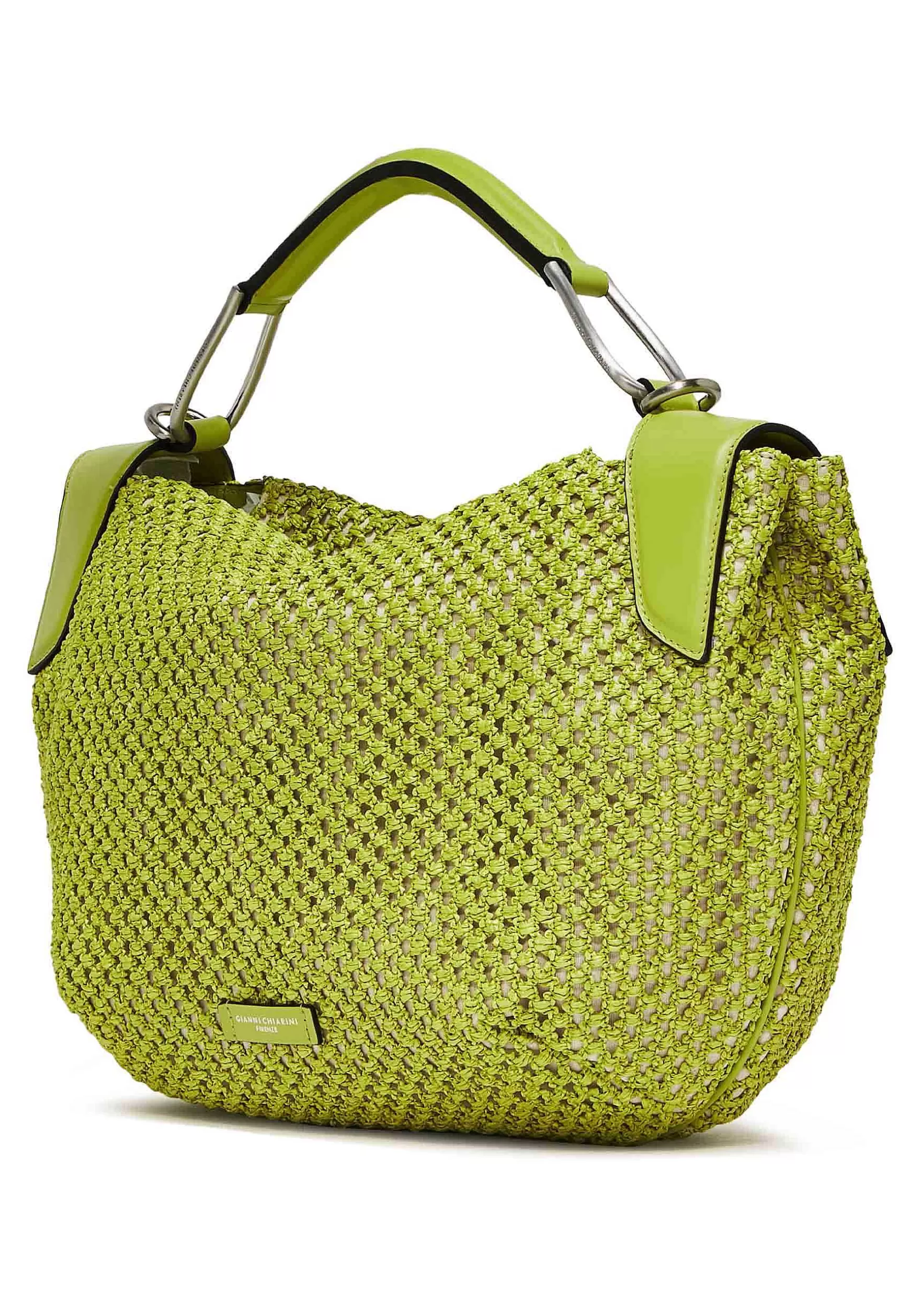 Borsa Donna A Spalla Alicudi In Pelle E Rafia Lime Con Manico In Pelle E Tracolla Removibile*Gianni Chiarini Outlet