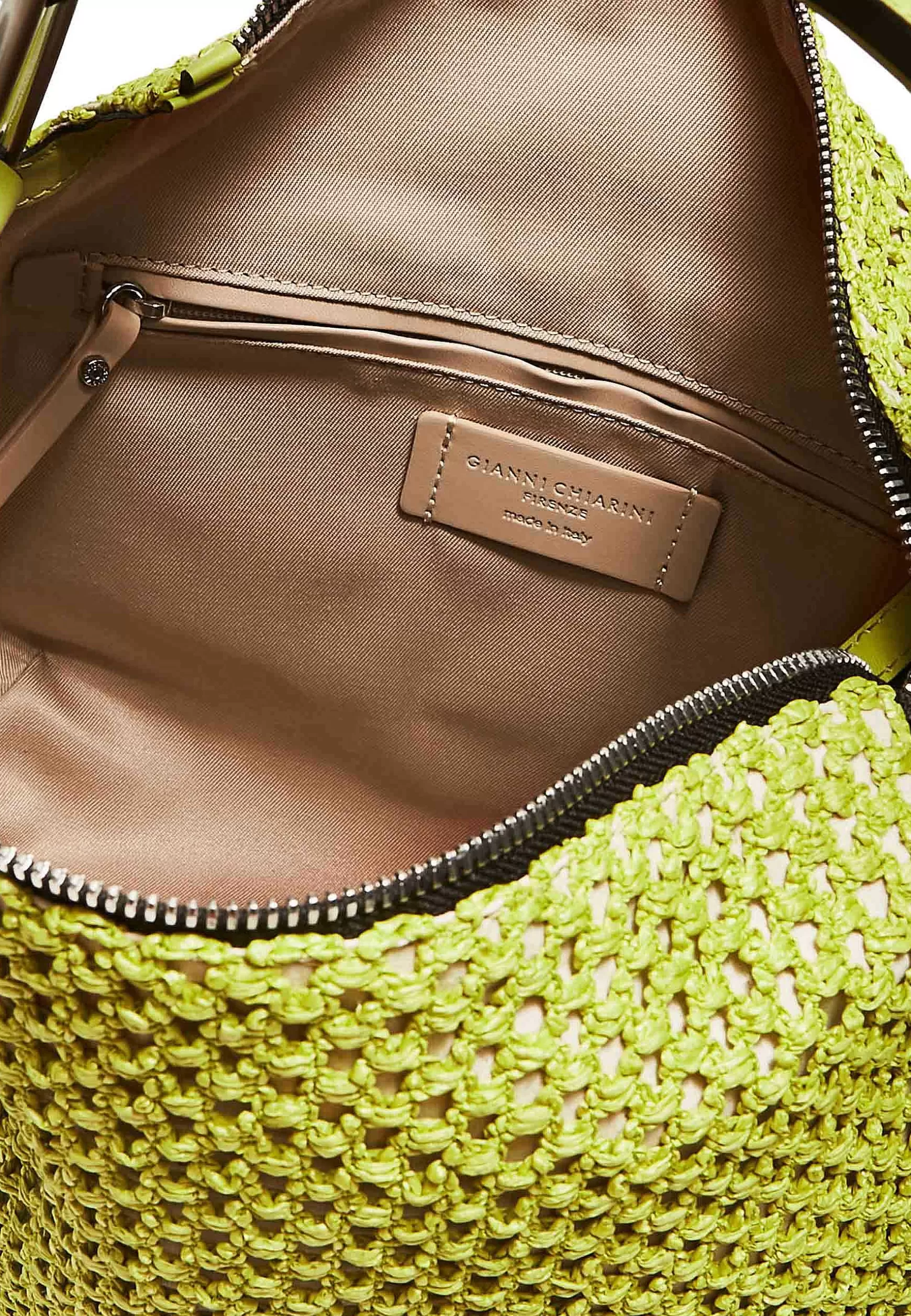 Borsa Donna A Spalla Alicudi In Pelle E Rafia Lime Con Manico In Pelle E Tracolla Removibile*Gianni Chiarini Outlet