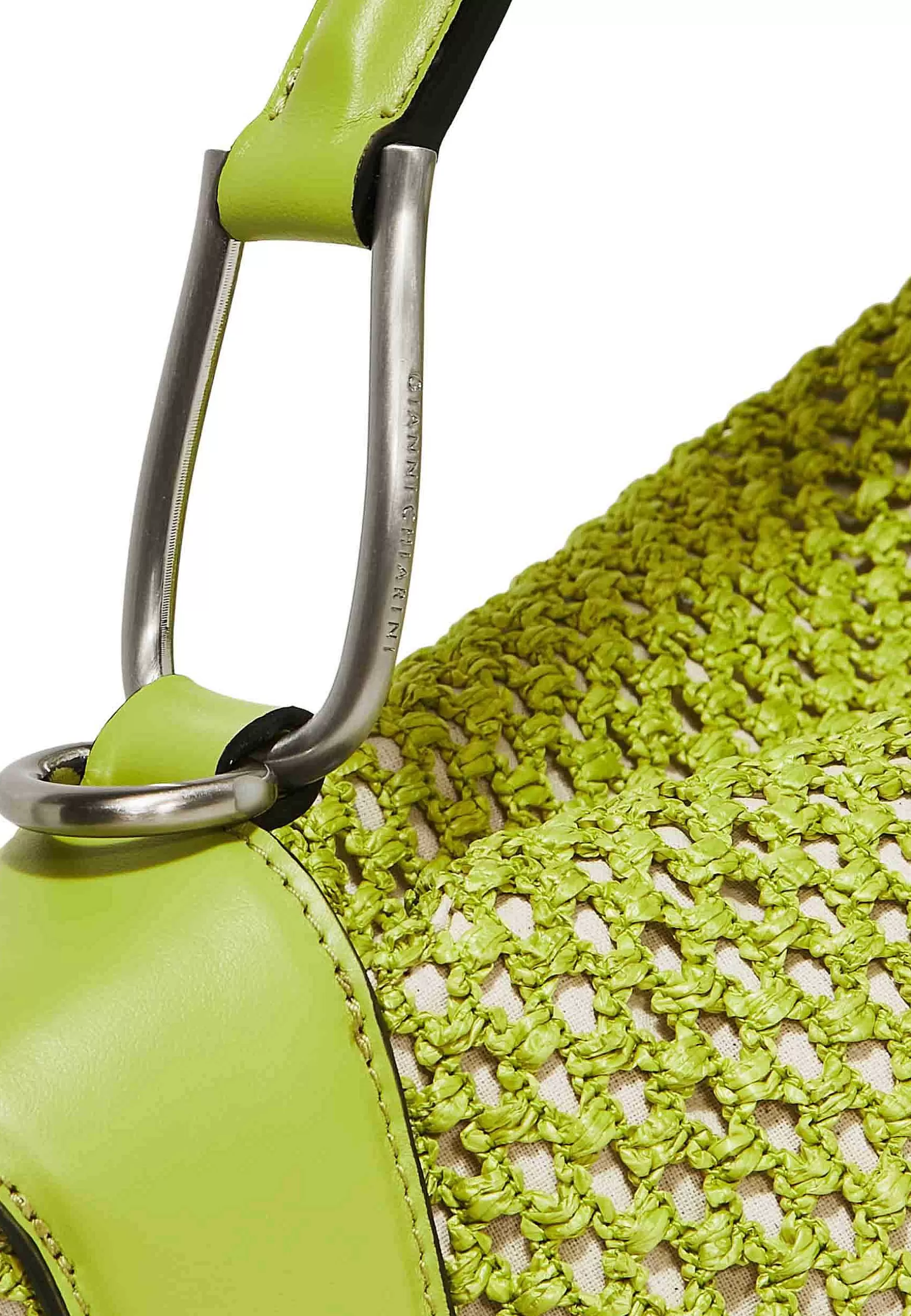 Borsa Donna A Spalla Alicudi In Pelle E Rafia Lime Con Manico In Pelle E Tracolla Removibile*Gianni Chiarini Outlet