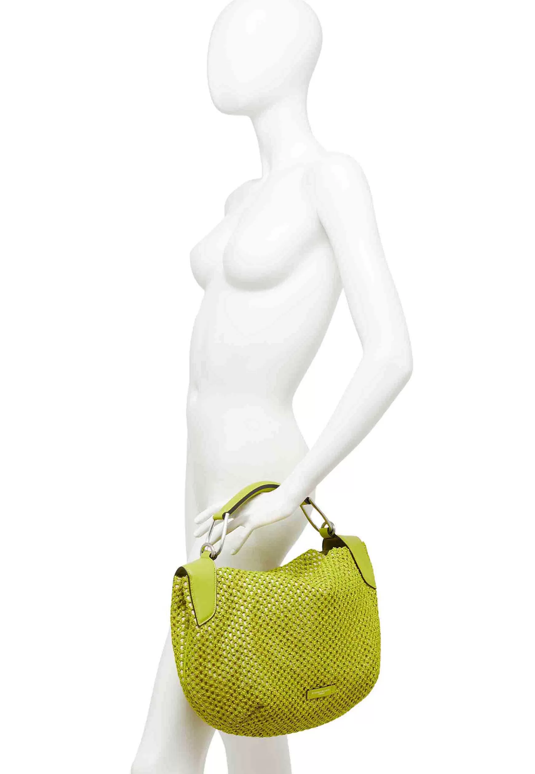 Borsa Donna A Spalla Alicudi In Pelle E Rafia Lime Con Manico In Pelle E Tracolla Removibile*Gianni Chiarini Outlet