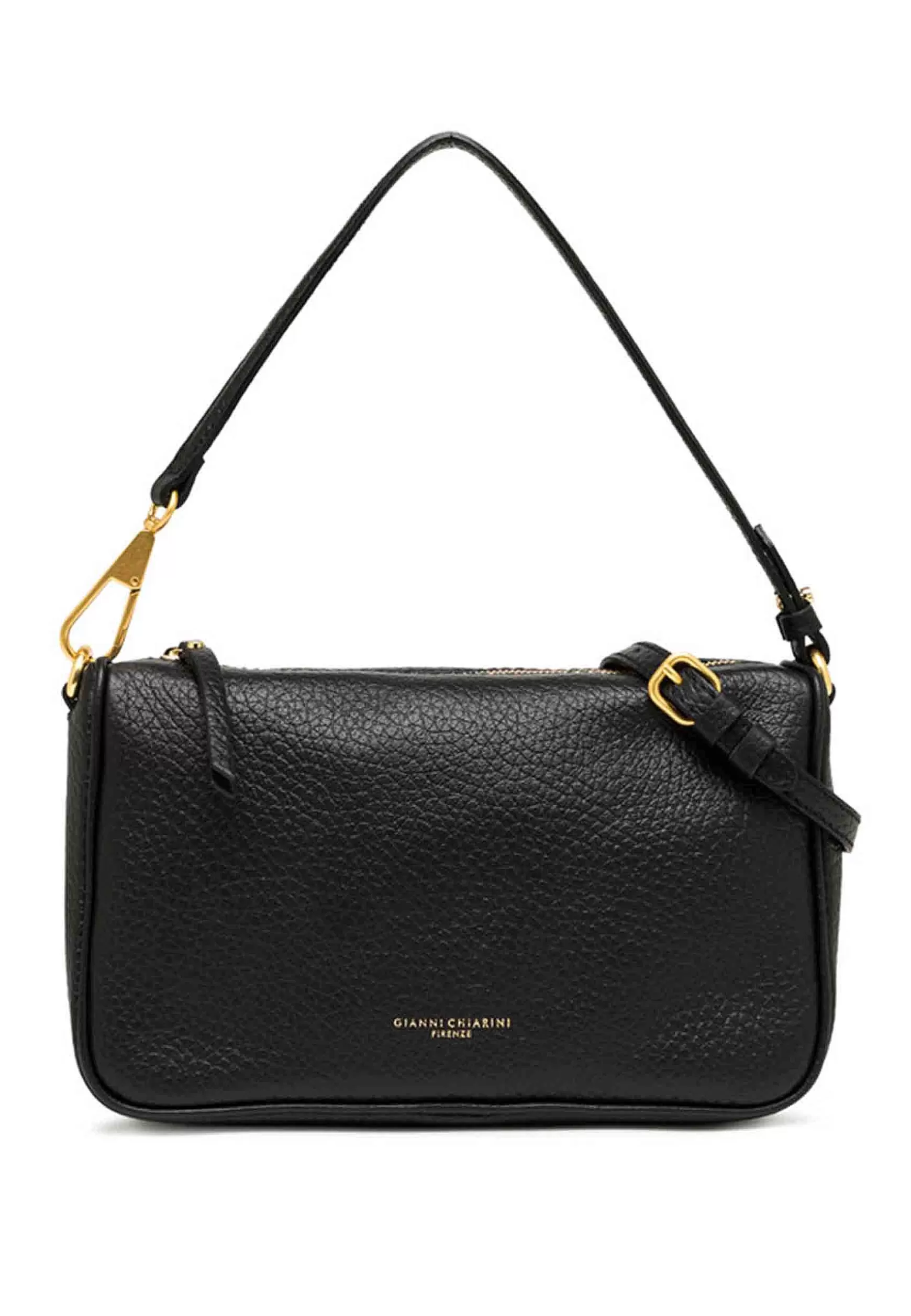Borsa Donna A Spalla Brooke In Pelle Nera Con Doppia Tracolla E Gancio In Oro*Gianni Chiarini Fashion