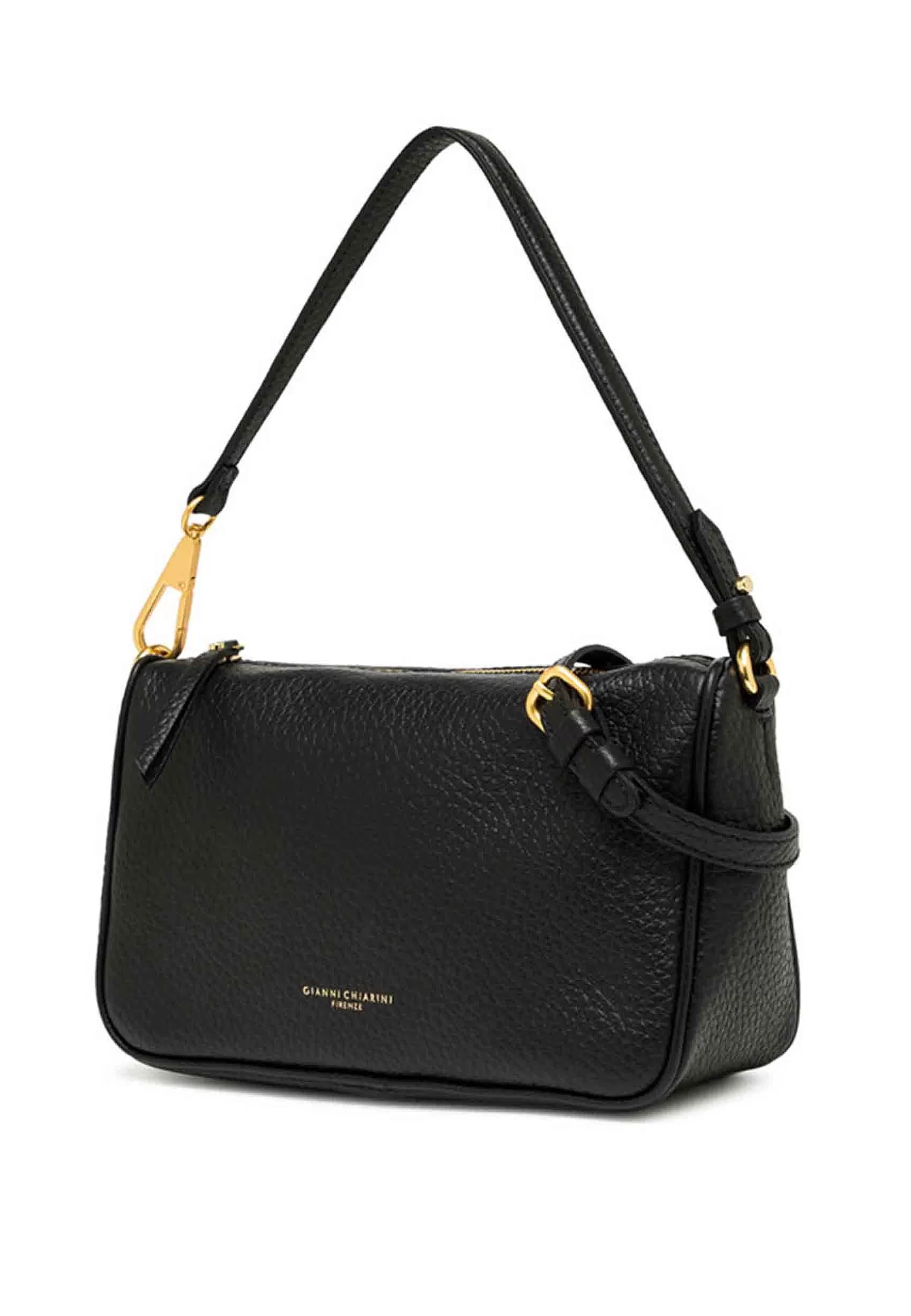 Borsa Donna A Spalla Brooke In Pelle Nera Con Doppia Tracolla E Gancio In Oro*Gianni Chiarini Fashion