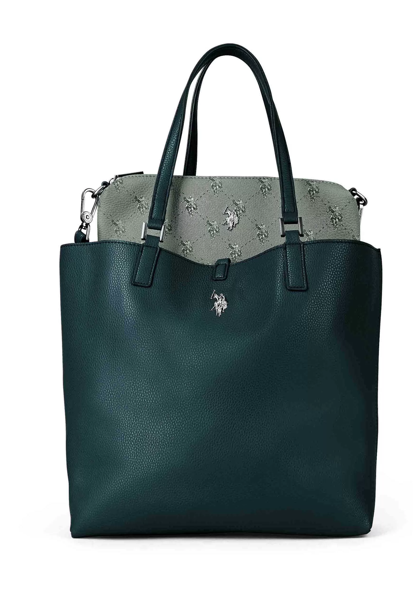 Borsa Donna A Spalla In Eco Pelle Verde Con Doppi Manici Malibu Large Shopping*U.S. Polo Assn Hot
