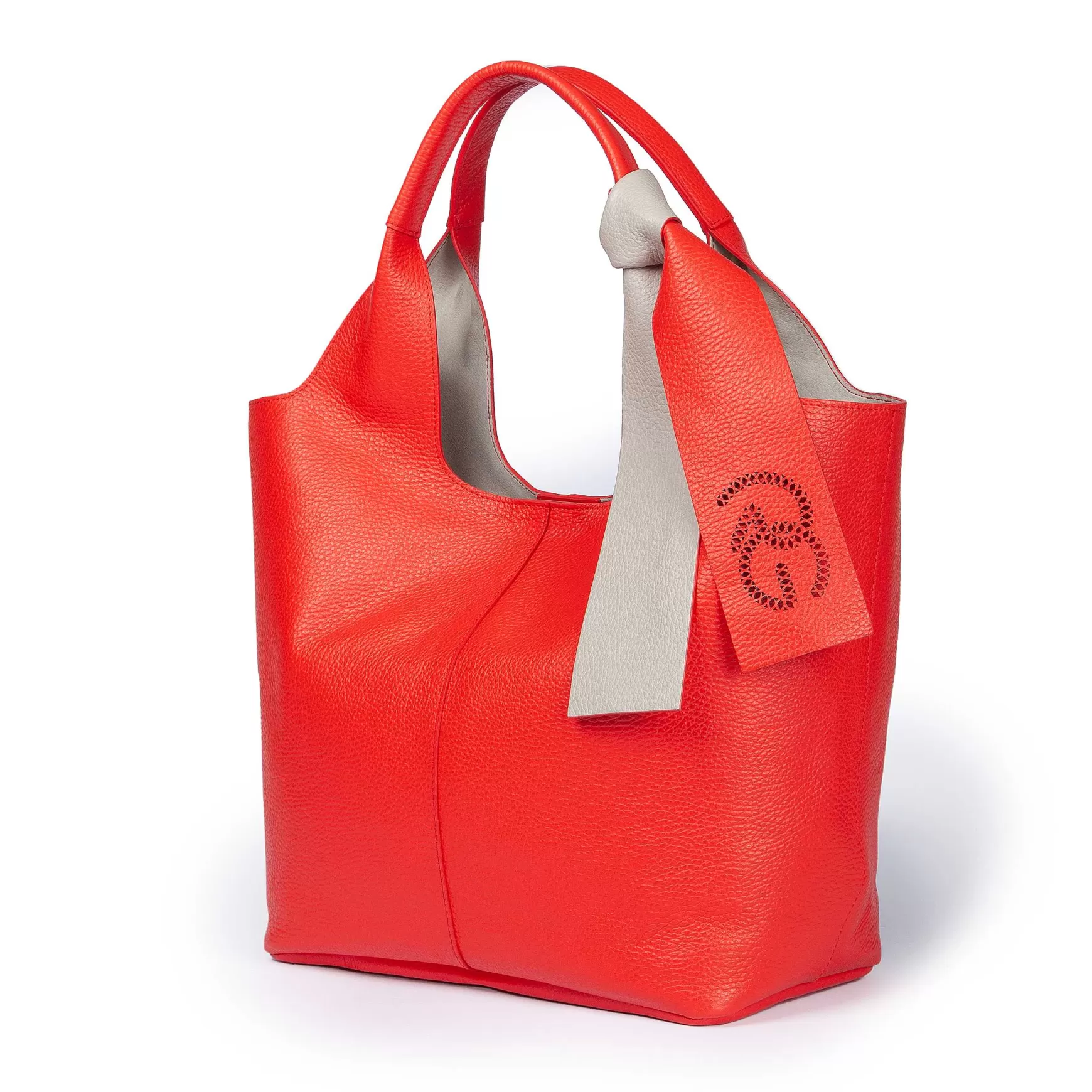 Borsa Donna A Spalla In Pelle Corallo Morbida Con Accessorio Bicolore*Roberta Gandolfi Fashion
