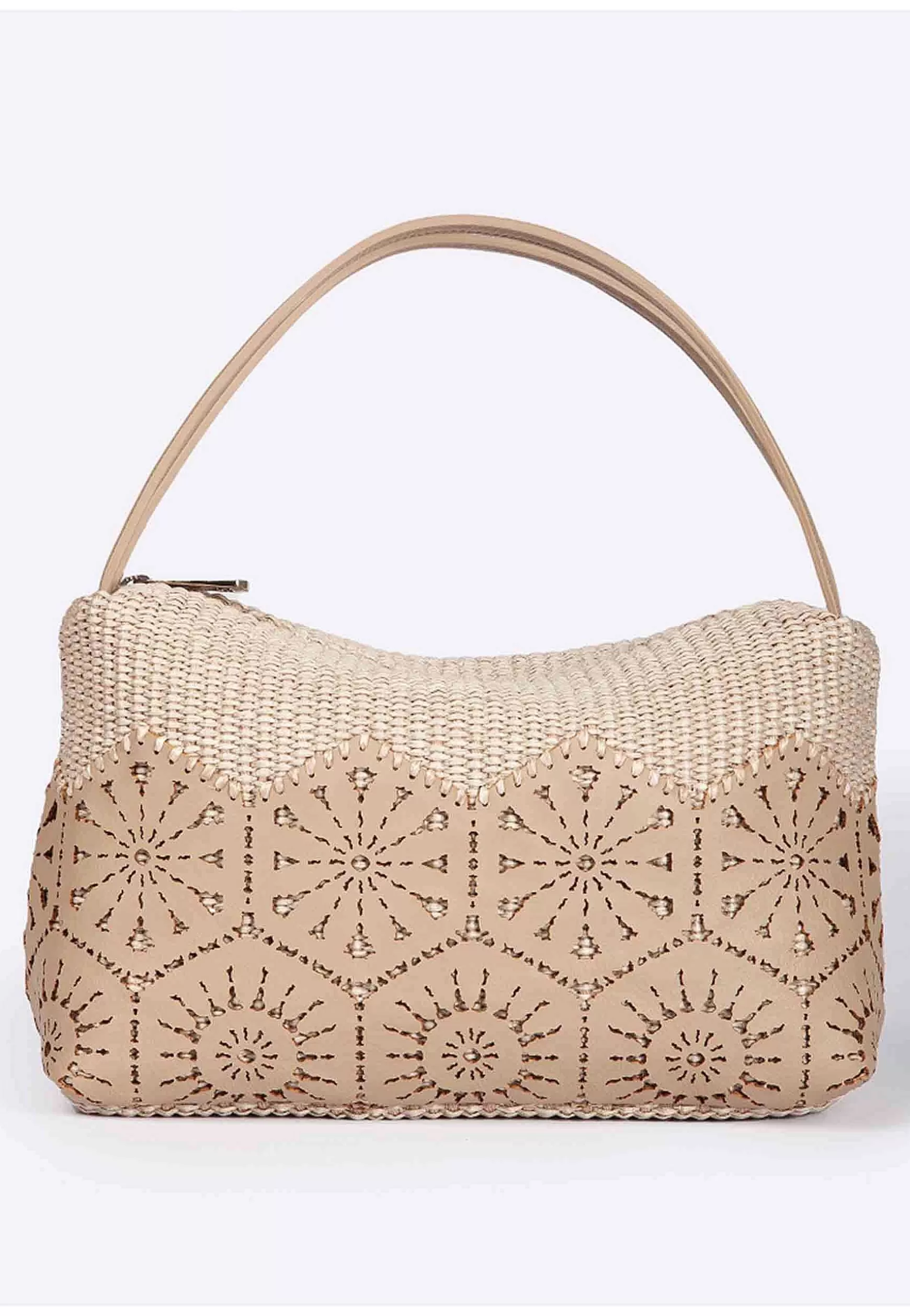 Borsa Donna A Spalla In Tessuto E Pelle Beige Con Doppi Manici*Roberta Gandolfi Sale