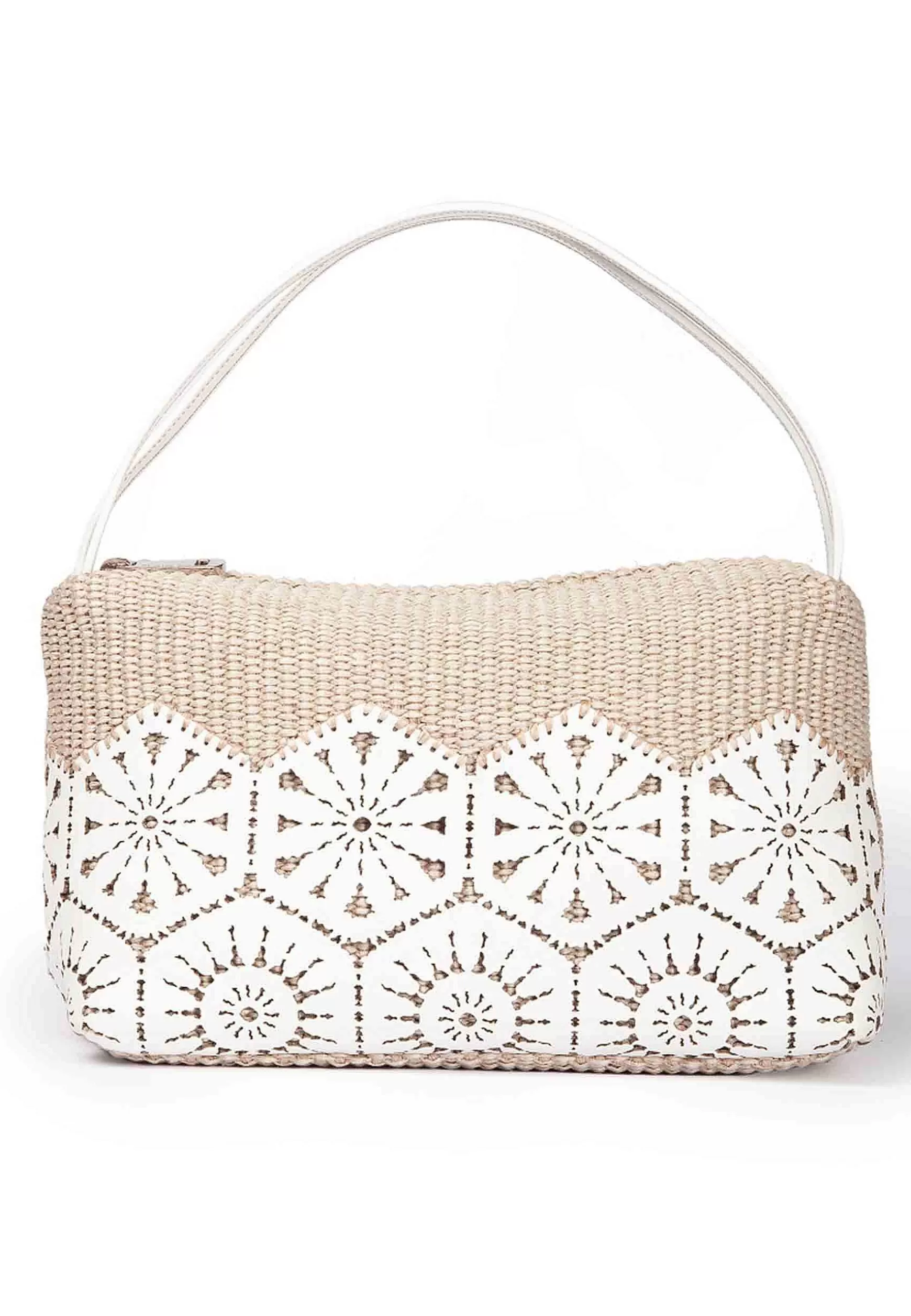 Borsa Donna A Spalla In Tessuto E Pelle Bianca Con Doppi Manici*Roberta Gandolfi Hot