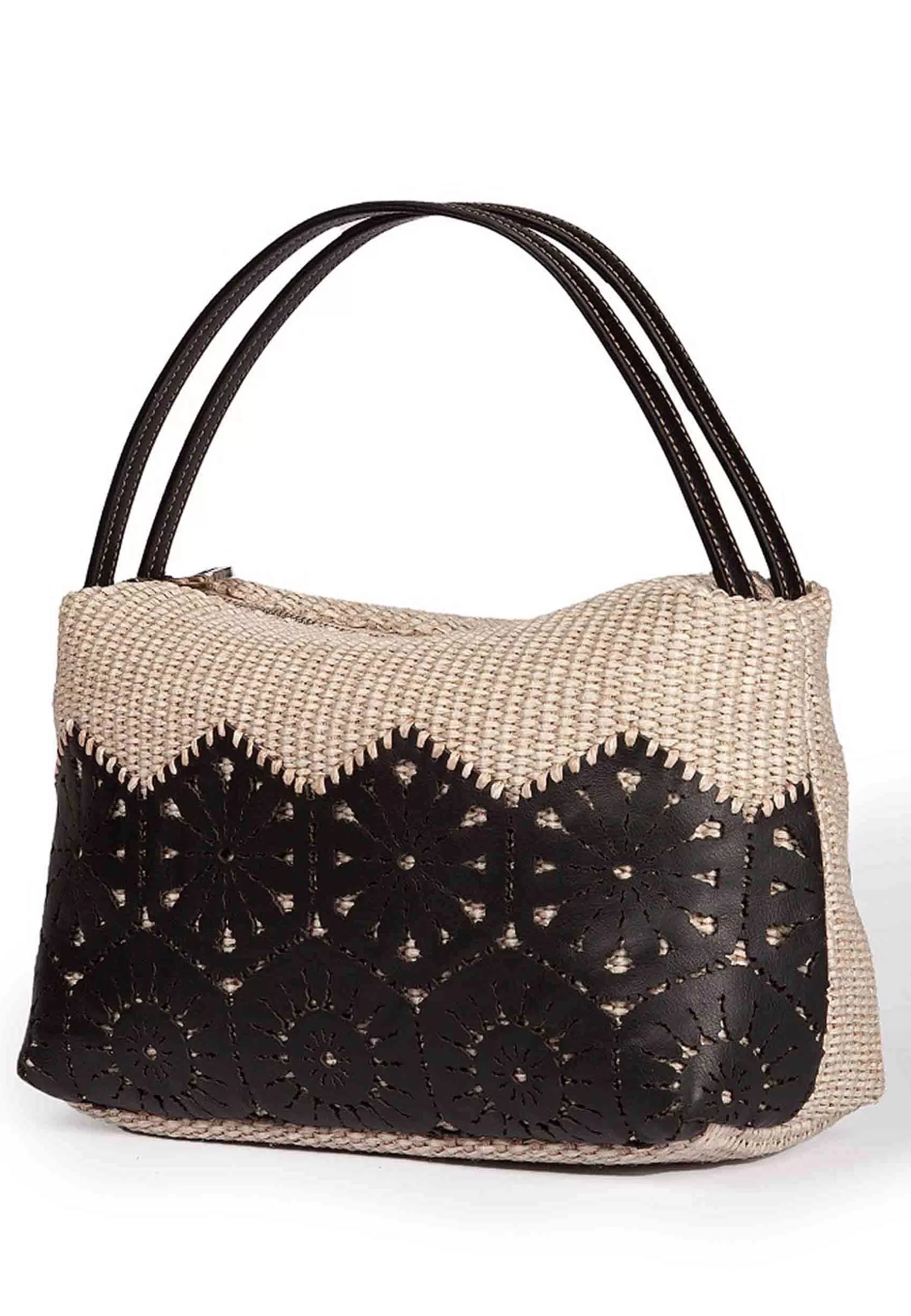 Borsa Donna A Spalla In Tessuto E Pelle Cuoio Con Doppi Manici*Roberta Gandolfi Store
