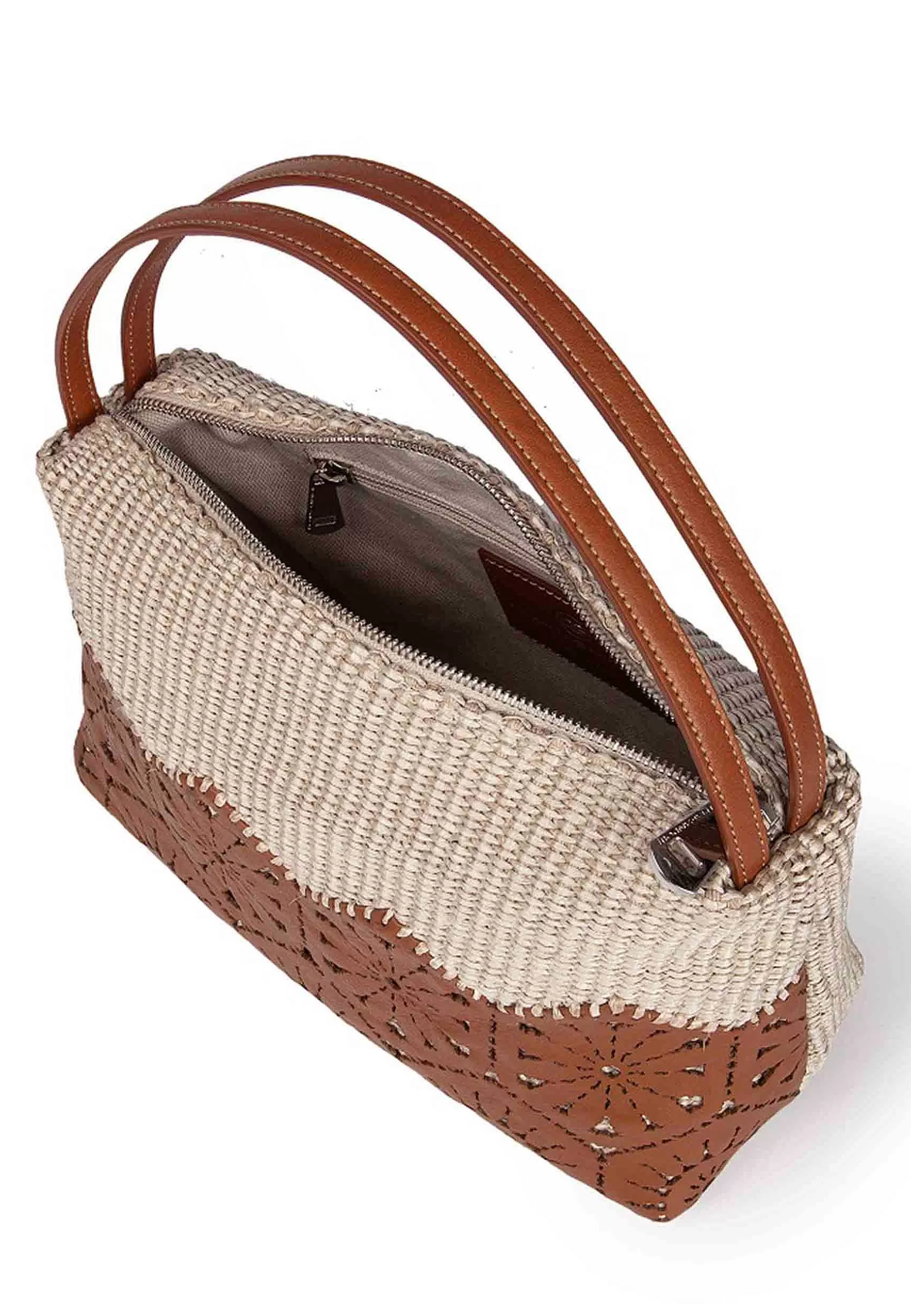Borsa Donna A Spalla In Tessuto E Pelle Cuoio Con Doppi Manici*Roberta Gandolfi Discount