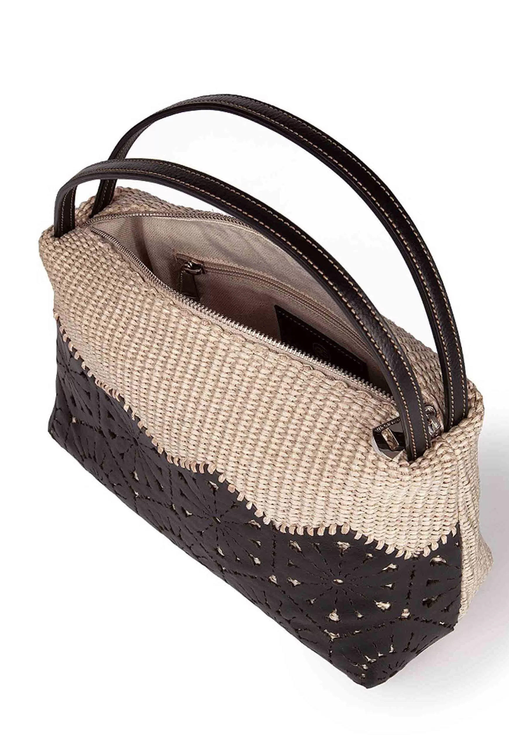 Borsa Donna A Spalla In Tessuto E Pelle Cuoio Con Doppi Manici*Roberta Gandolfi Store