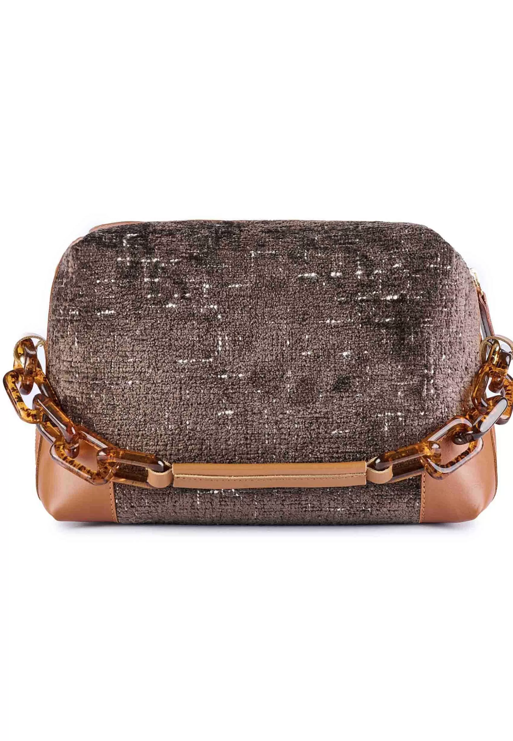 Borsa Donna A Tracolla In Ciniglia Jacquard Taupe Con Dettagli In Pelle*Via Mail Bag Shop