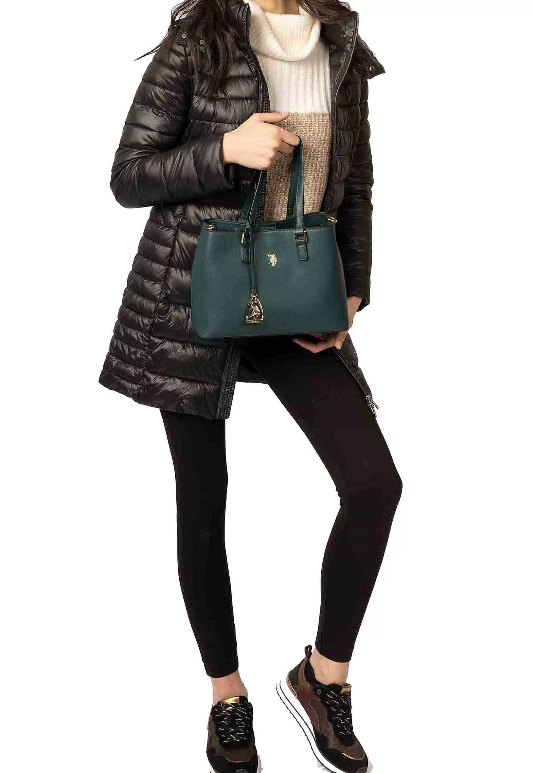 Borsa Donna A Tracolla In Eco Pelle Verde Con Doppi Manici Jones Double Handle*U.S. Polo Assn Hot