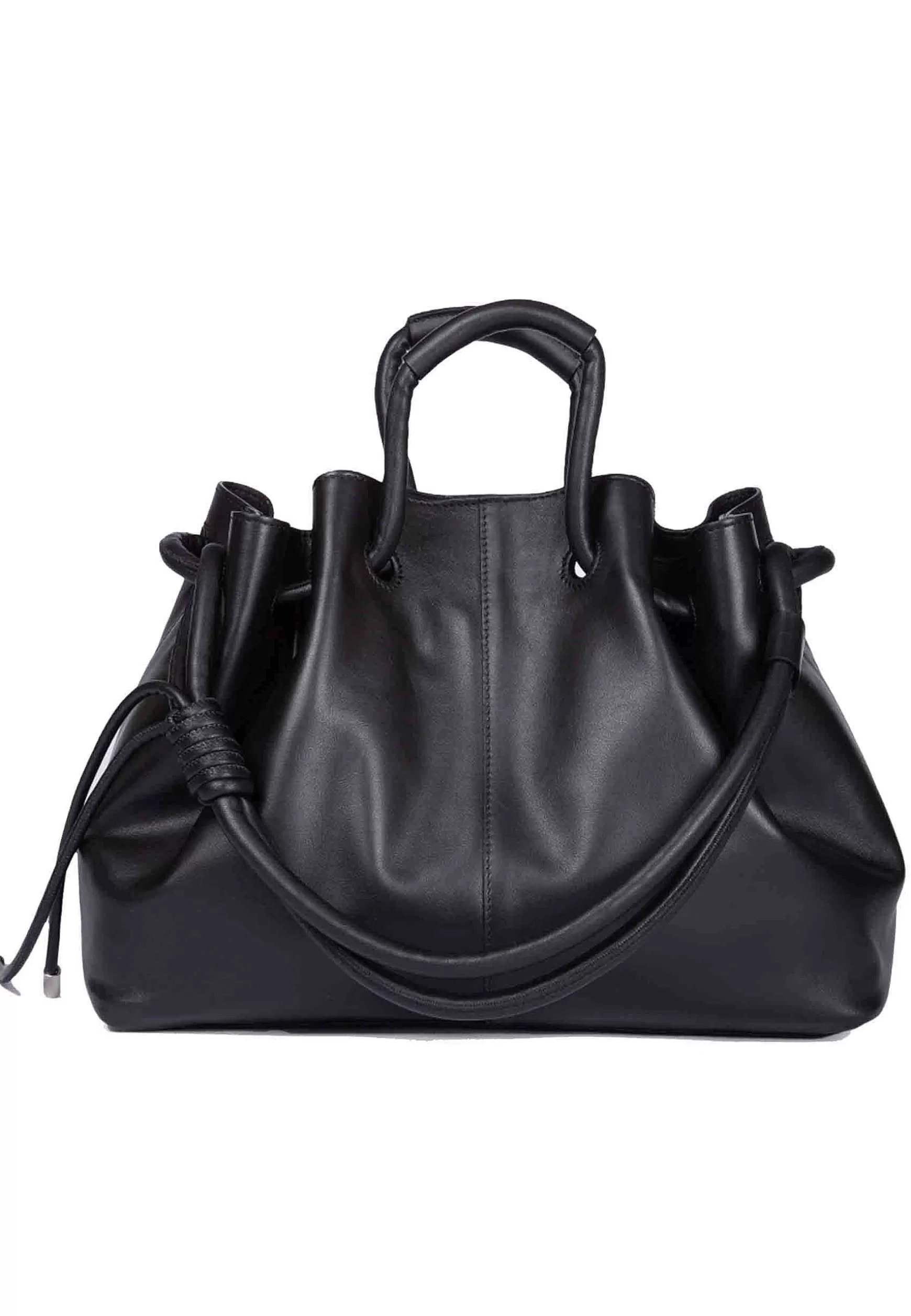 Borsa Donna A Tracolla In Pelle Nera Con Doppi Manici E Chiusura Coulisse*Roberta Gandolfi Store