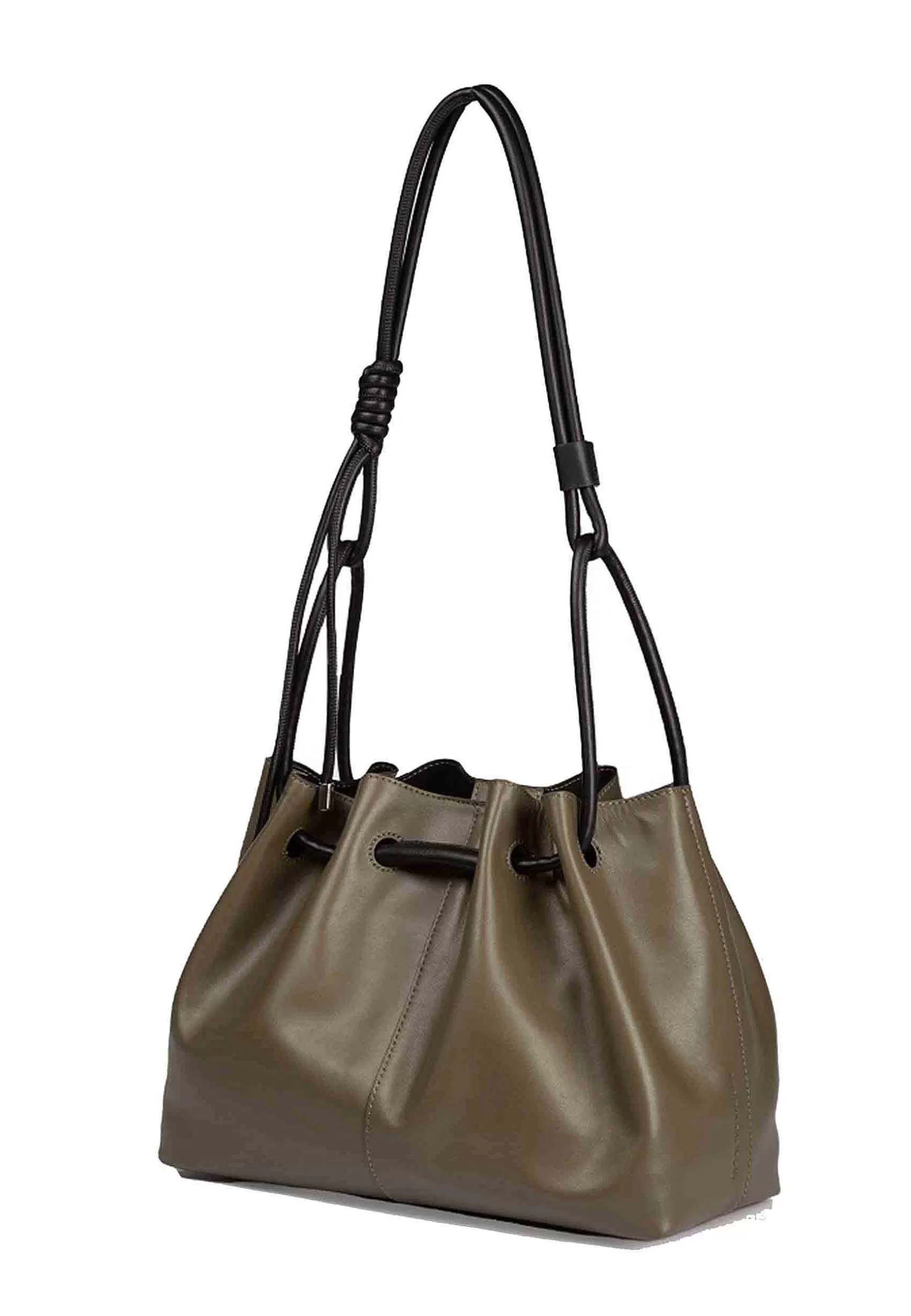 Borsa Donna A Tracolla In Pelle Verde Con Doppi Manici E Chiusura Coulisse*Roberta Gandolfi New