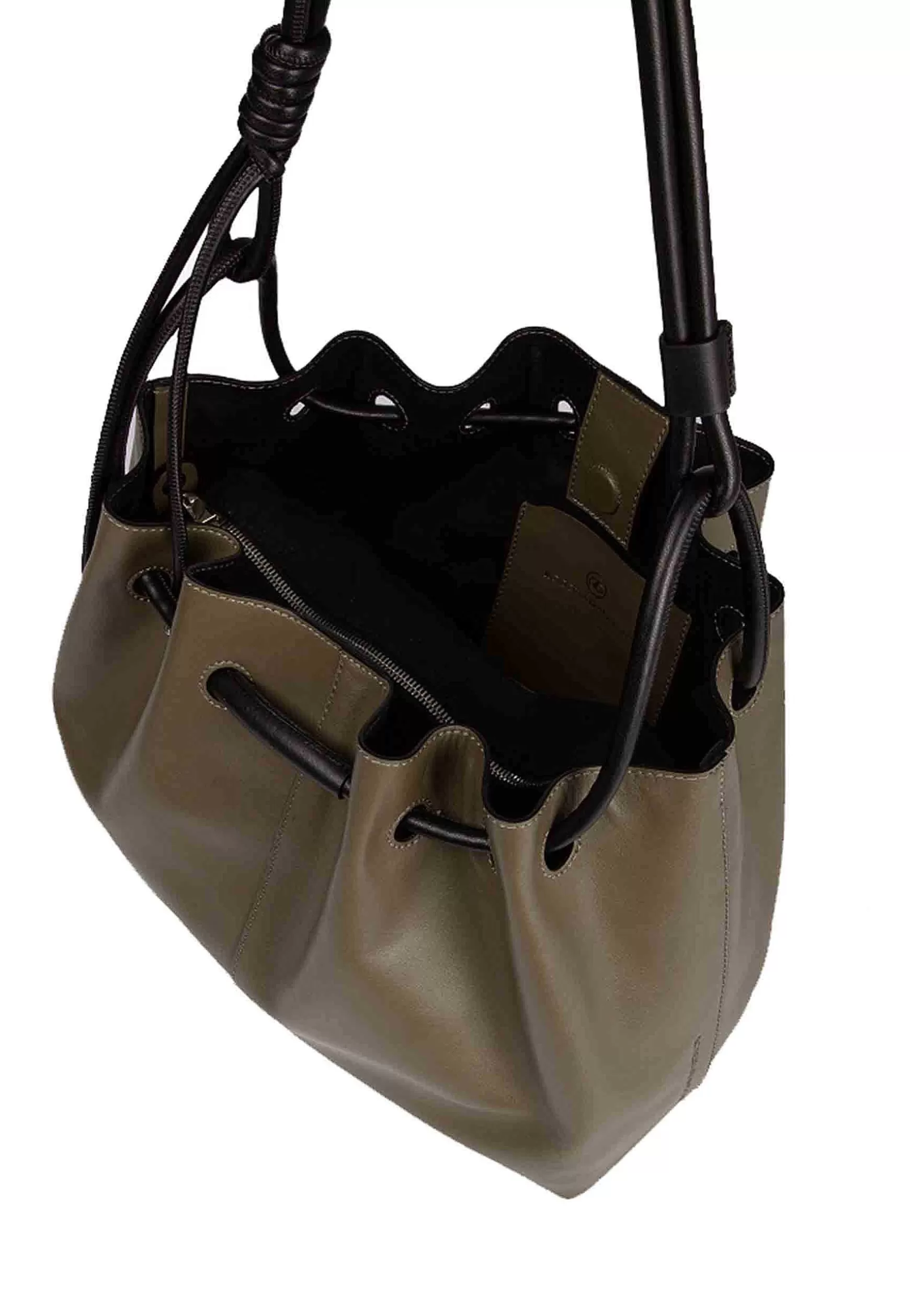 Borsa Donna A Tracolla In Pelle Verde Con Doppi Manici E Chiusura Coulisse*Roberta Gandolfi New