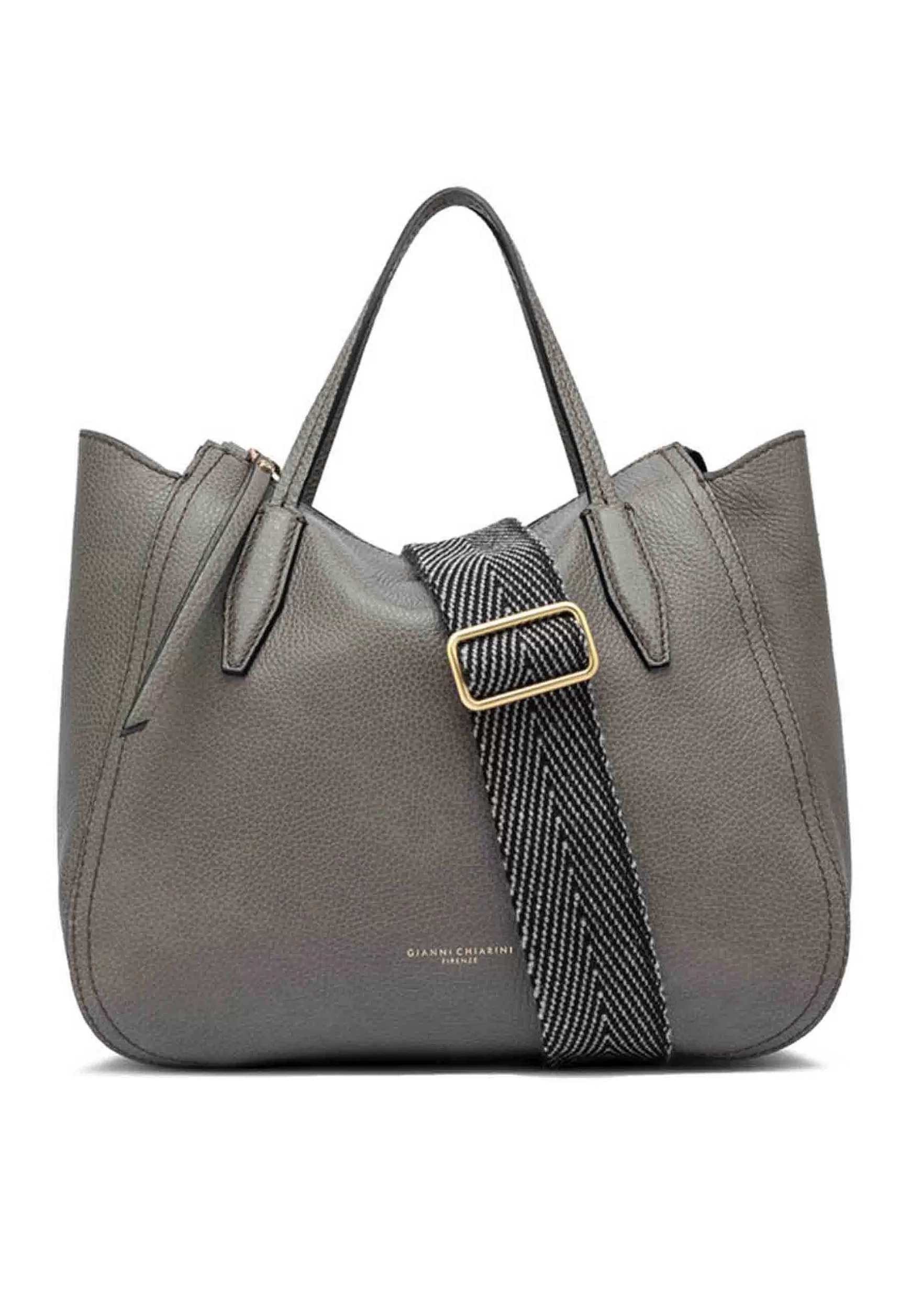 Borsa Donna A Tracolla Megan In Pelle Grigia Con Doppi Manici In Pelle E Tracolla In Tessuto Spigato*Gianni Chiarini Discount