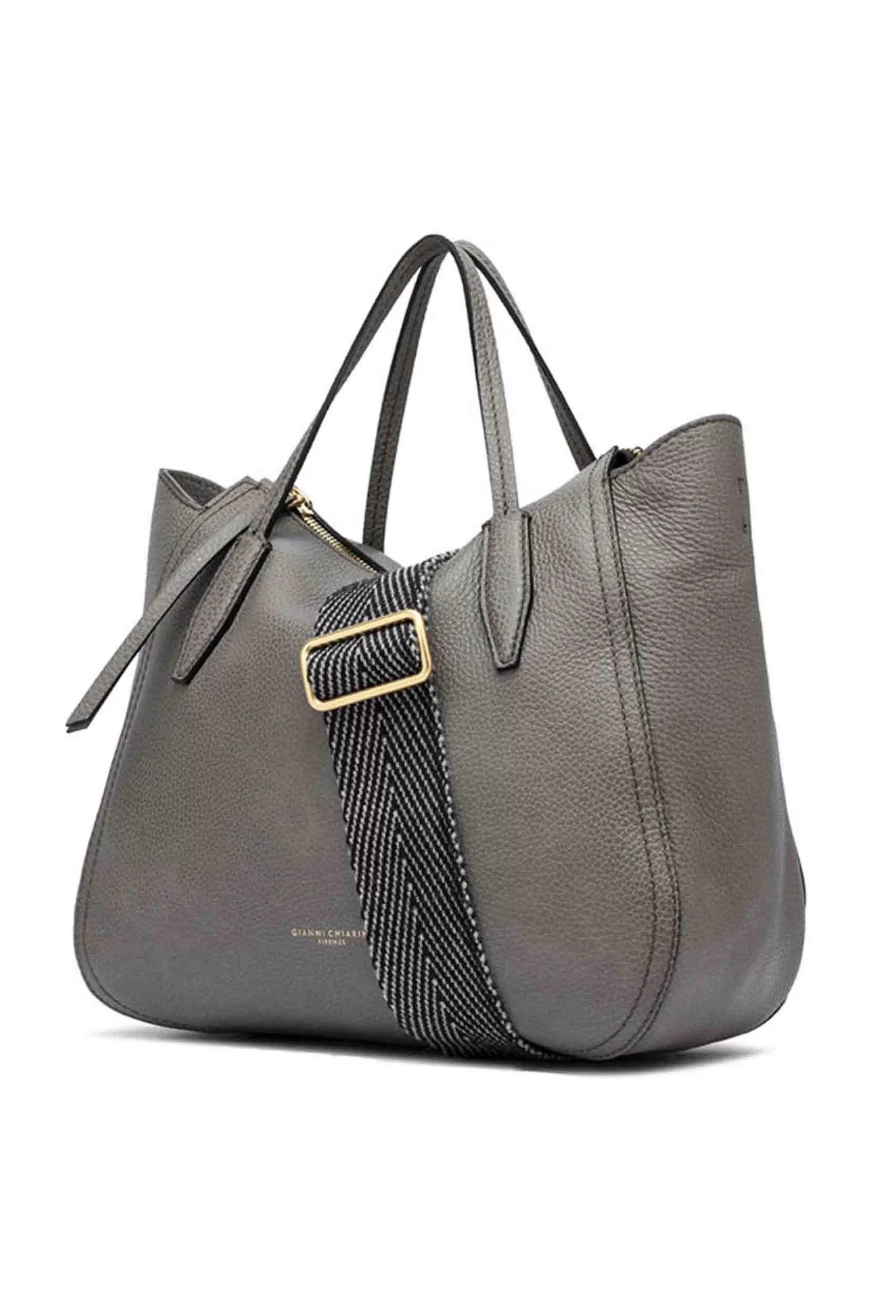 Borsa Donna A Tracolla Megan In Pelle Grigia Con Doppi Manici In Pelle E Tracolla In Tessuto Spigato*Gianni Chiarini Discount
