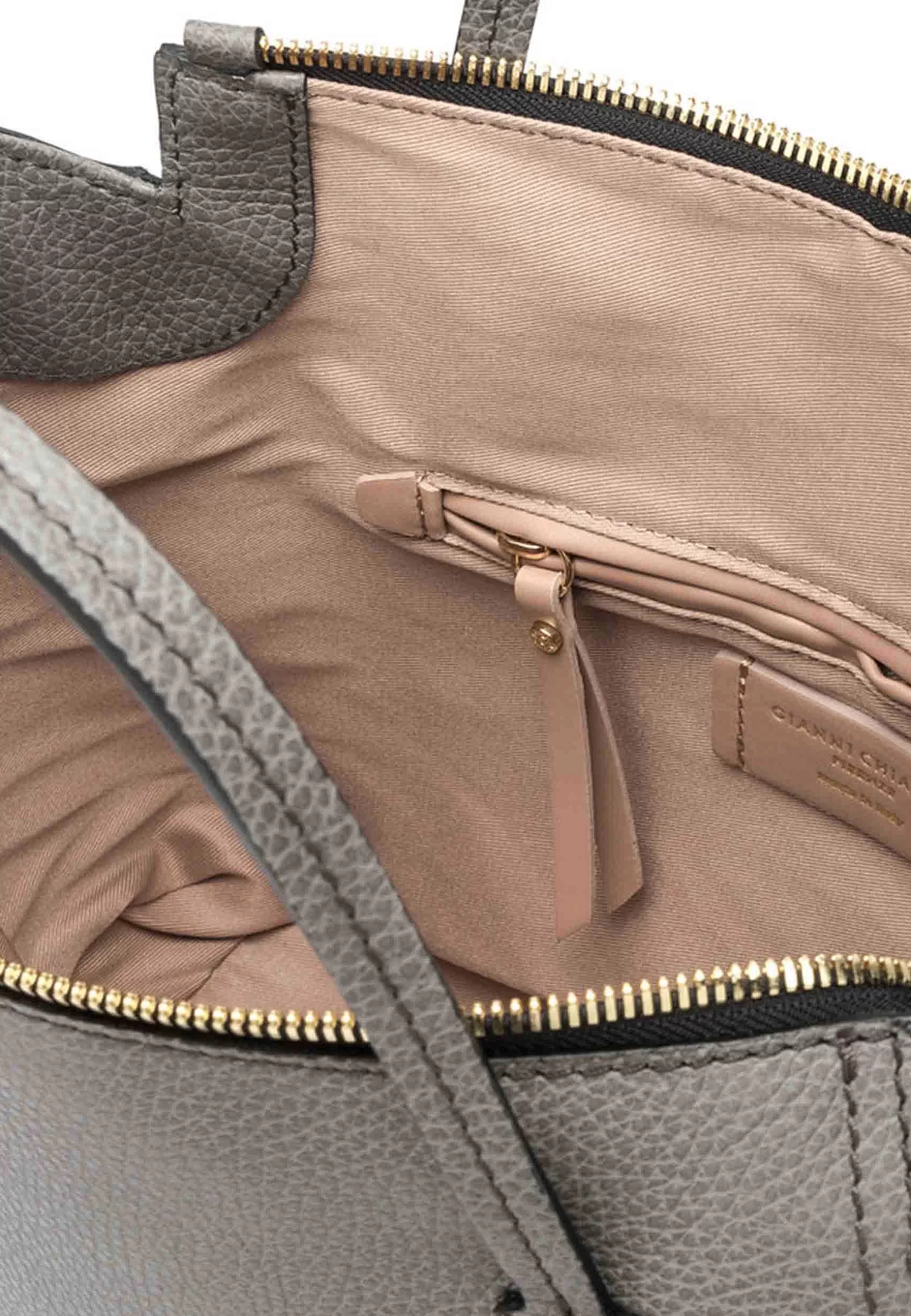 Borsa Donna A Tracolla Megan In Pelle Grigia Con Doppi Manici In Pelle E Tracolla In Tessuto Spigato*Gianni Chiarini Discount