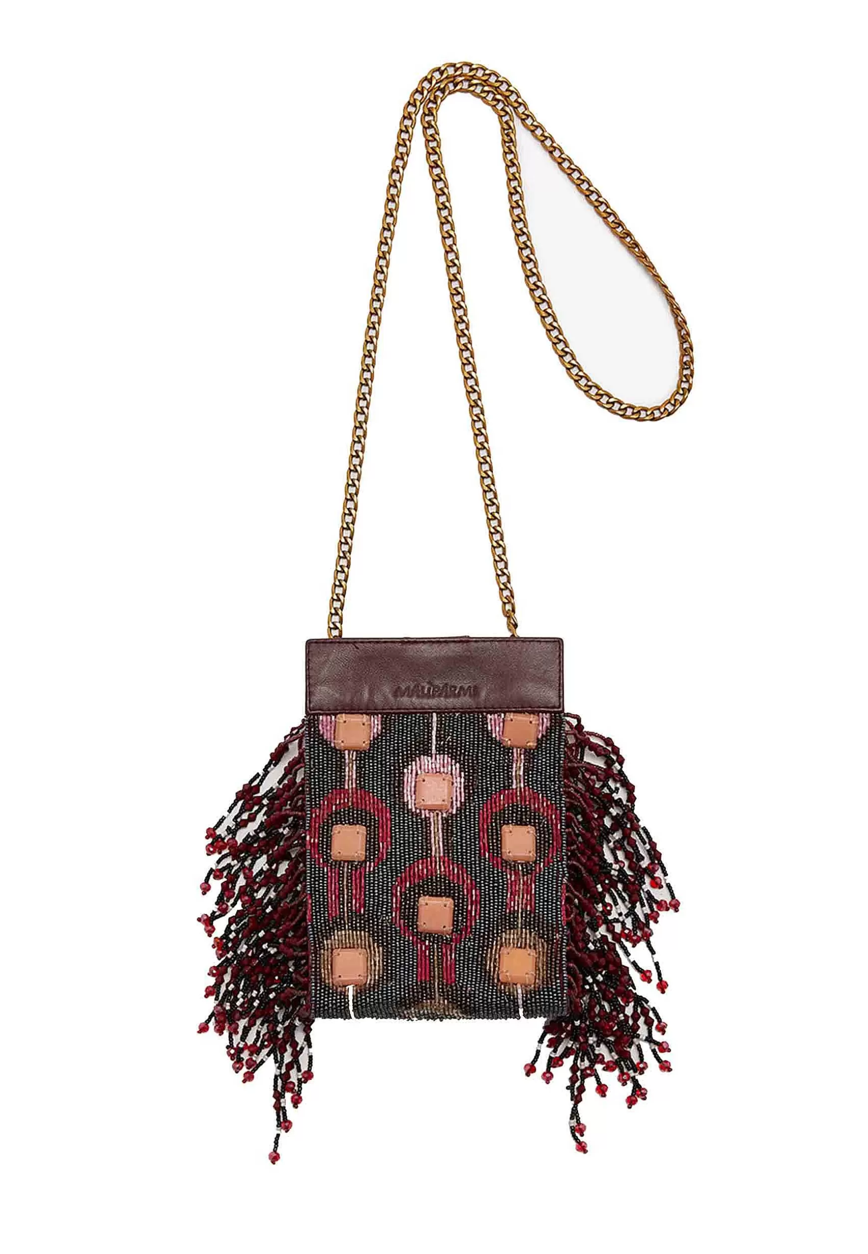 Borsa Donna A Tracolla Muse Embroideries In Perline Rosa E Marroni Con Tracolla In Catena*Maliparmi Flash Sale