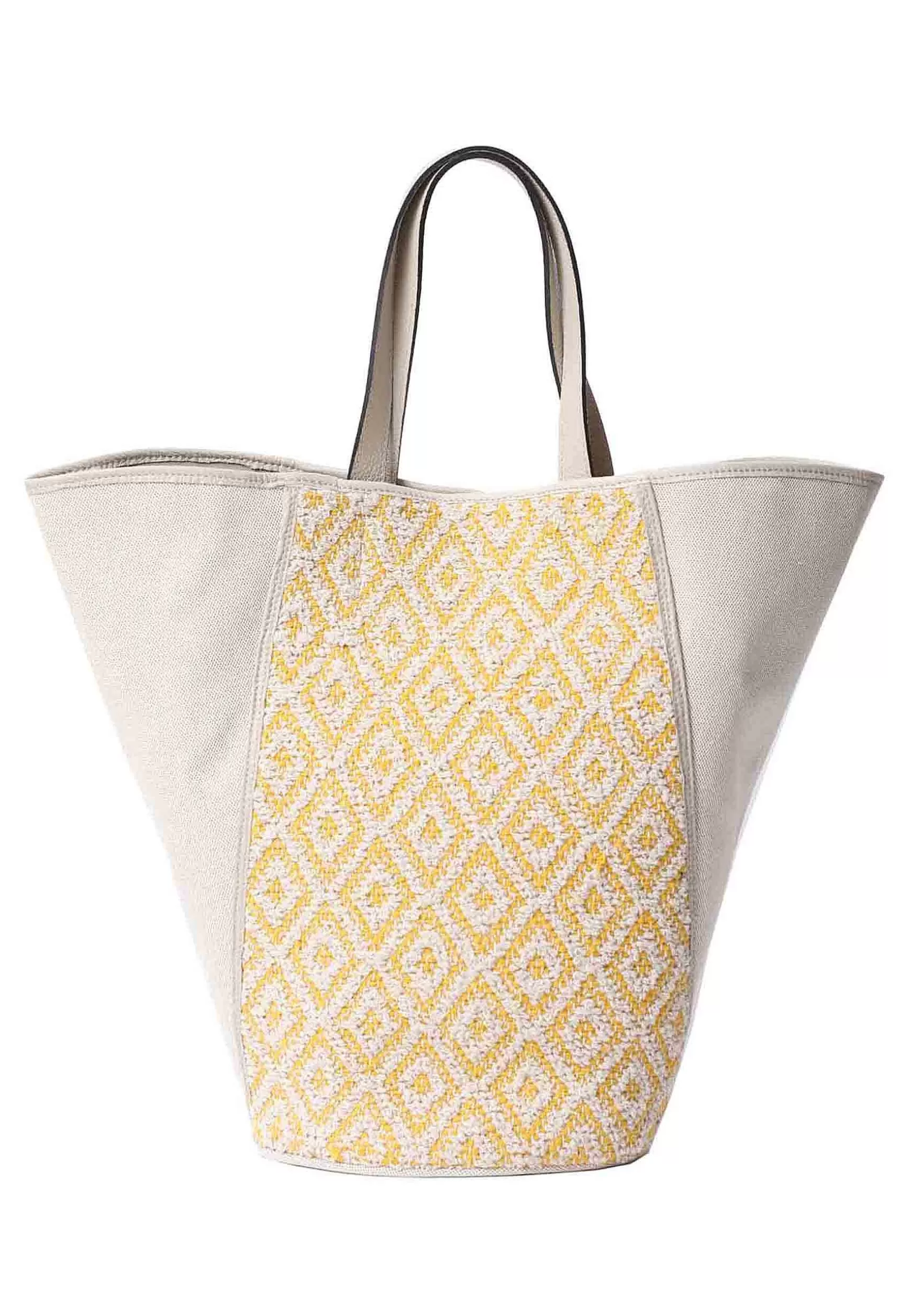 Borsa Donna Big Liv A Spalla In Tessuto Naturale E Giallo*Kassiopea Best Sale