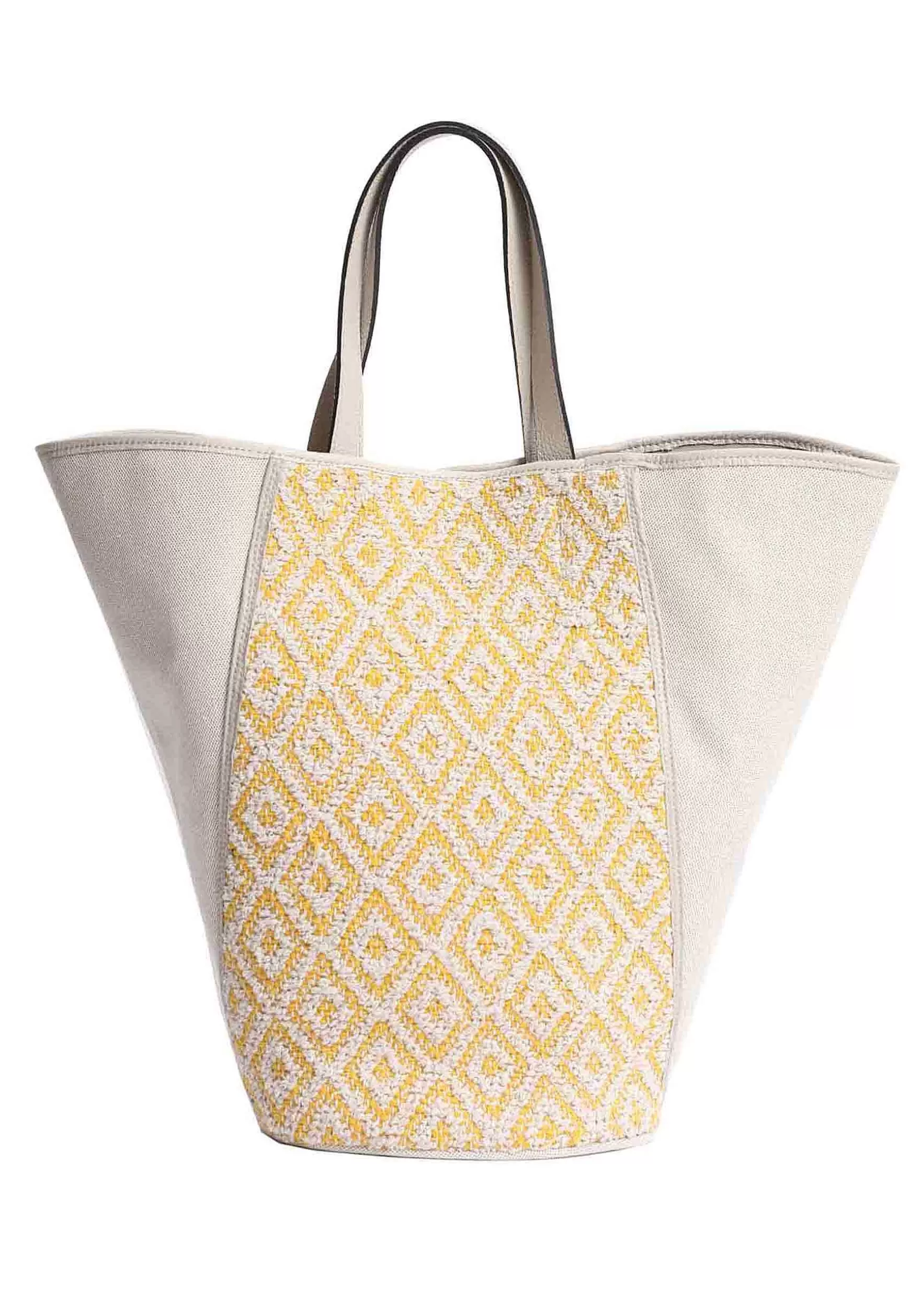 Borsa Donna Big Liv A Spalla In Tessuto Naturale E Giallo*Kassiopea Best Sale