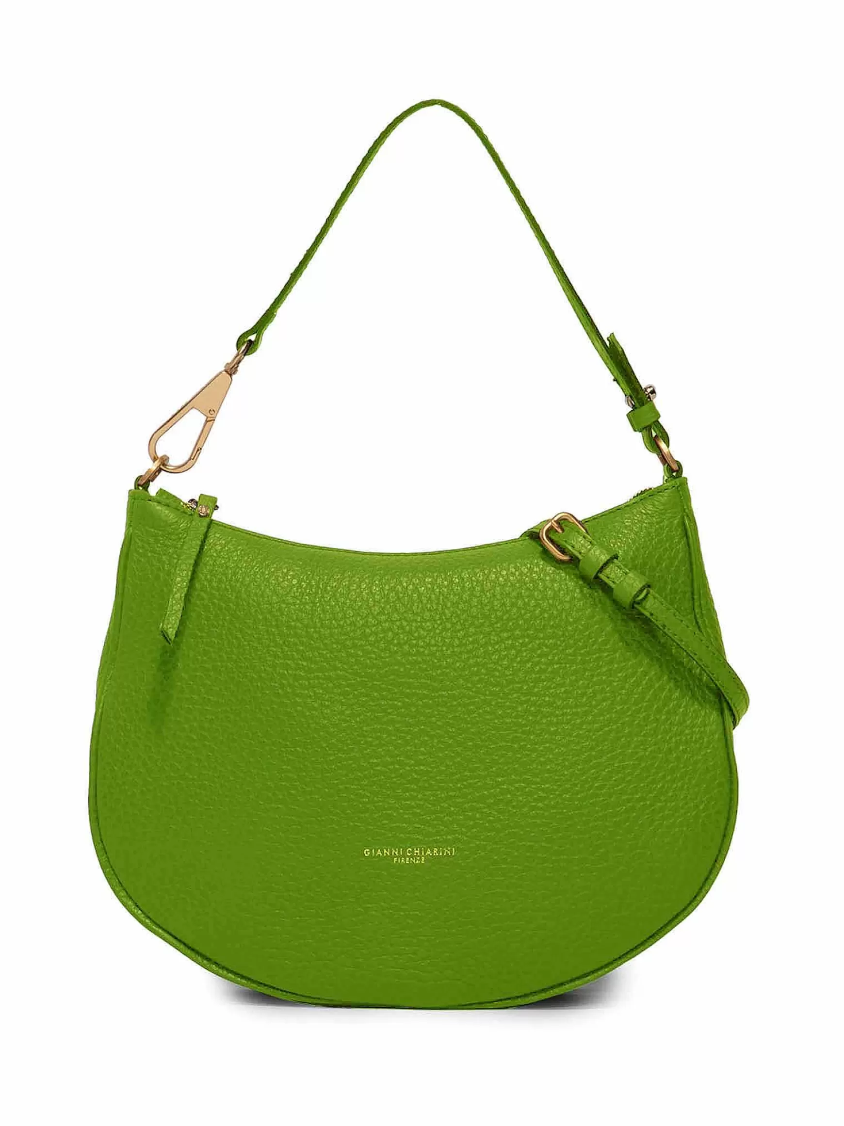 Borsa Donna Brook A Spalla In Pelle Verde Con Gancio Laterale In Oro E Doppie Tracolle*Gianni Chiarini Cheap