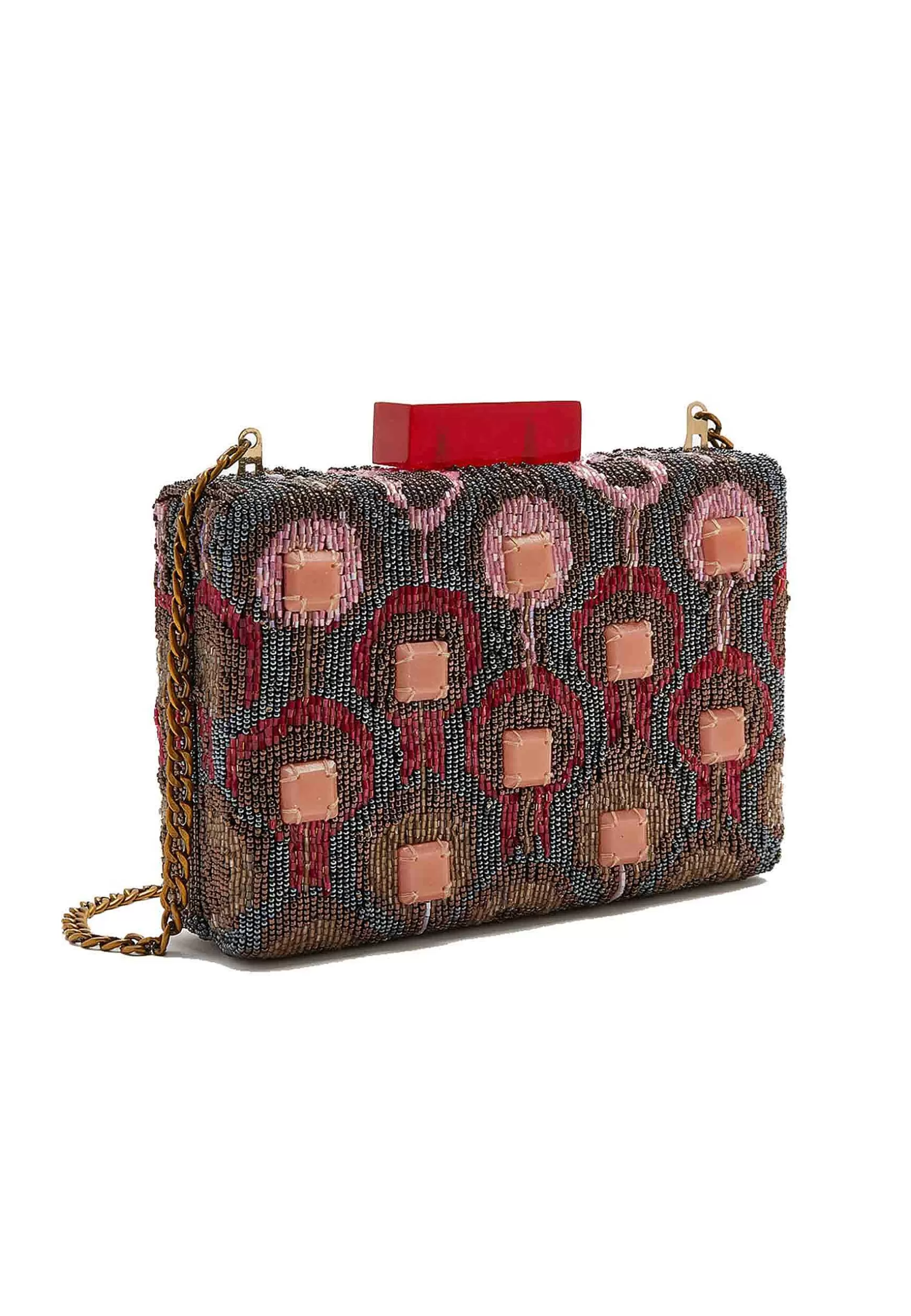 Borsa Donna Clutch Embroideries In Perline Rosa Con Tracolla In Catena*Maliparmi Hot