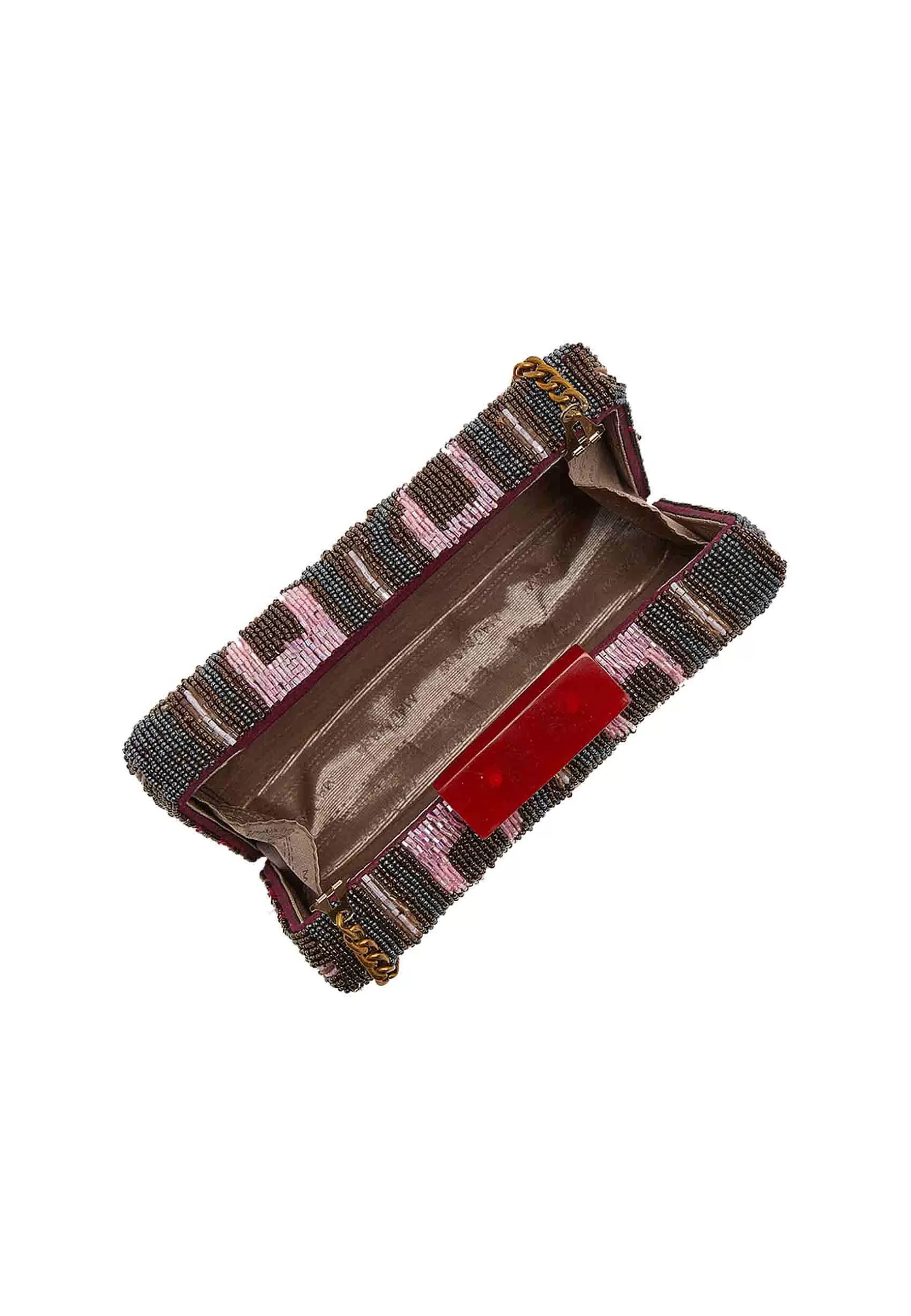 Borsa Donna Clutch Embroideries In Perline Rosa Con Tracolla In Catena*Maliparmi Hot