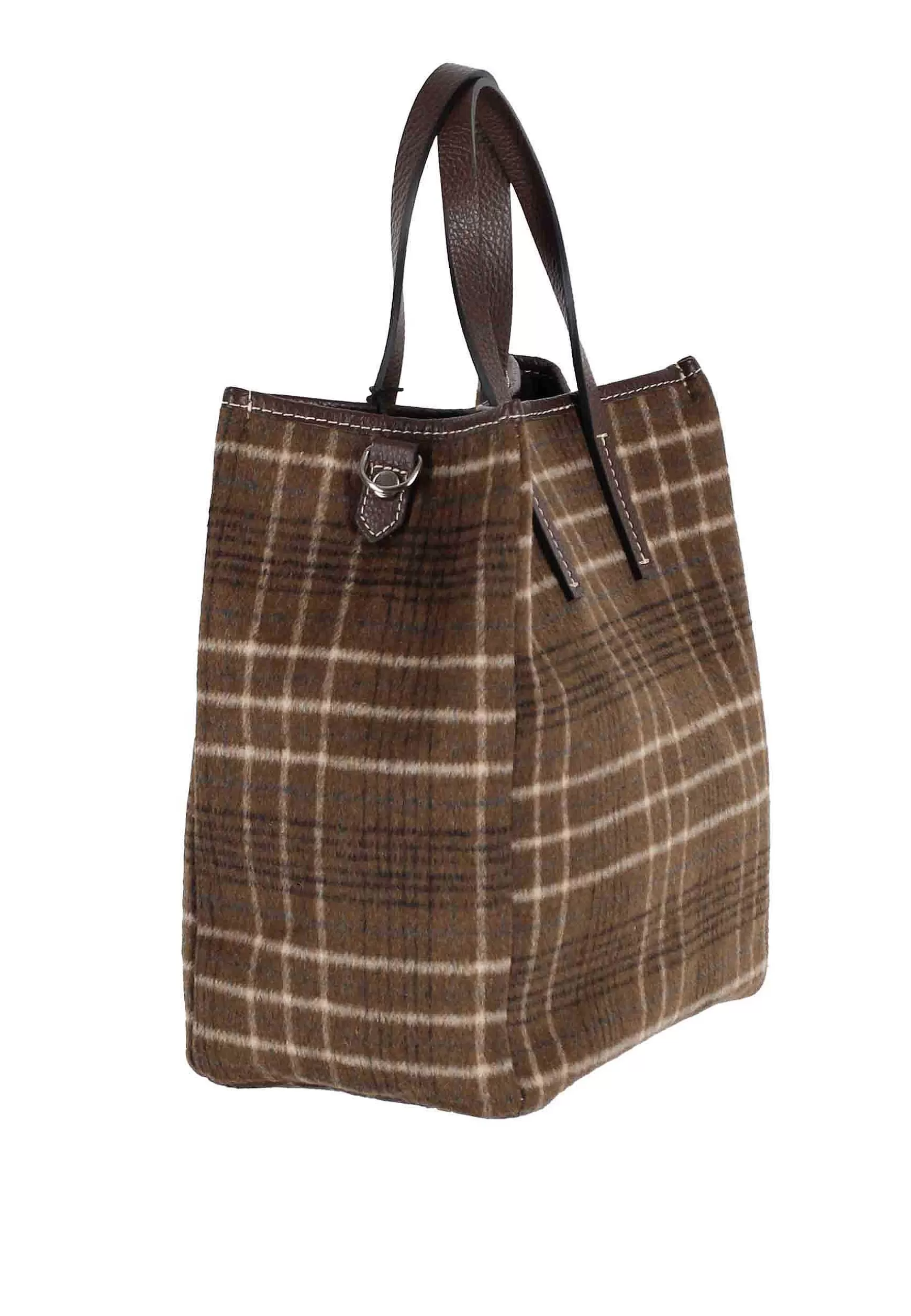 Borsa Donna Con Doppi Manici In Madras Marrone Con Tracolla*Kassiopea Fashion