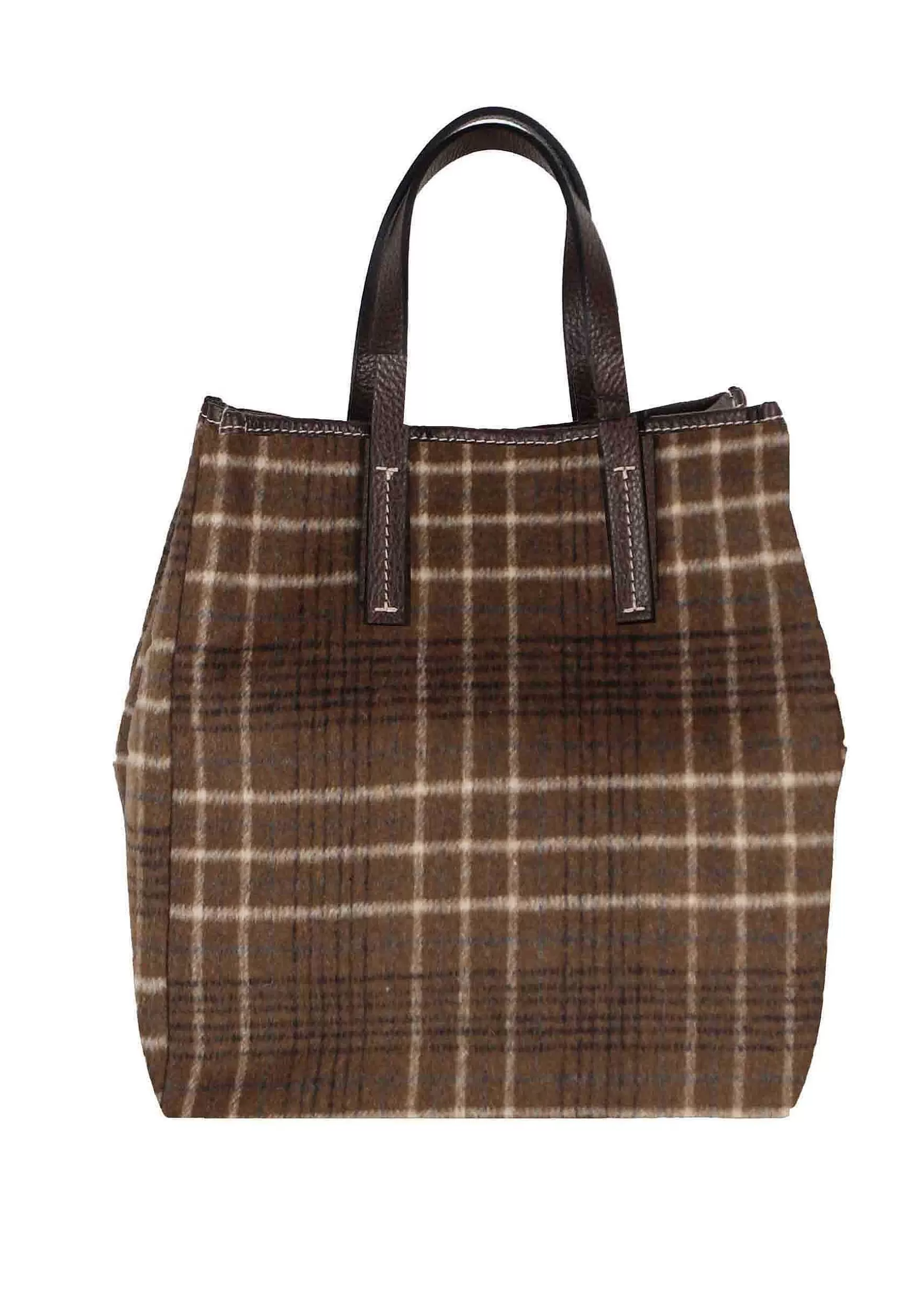 Borsa Donna Con Doppi Manici In Madras Marrone Con Tracolla*Kassiopea Fashion