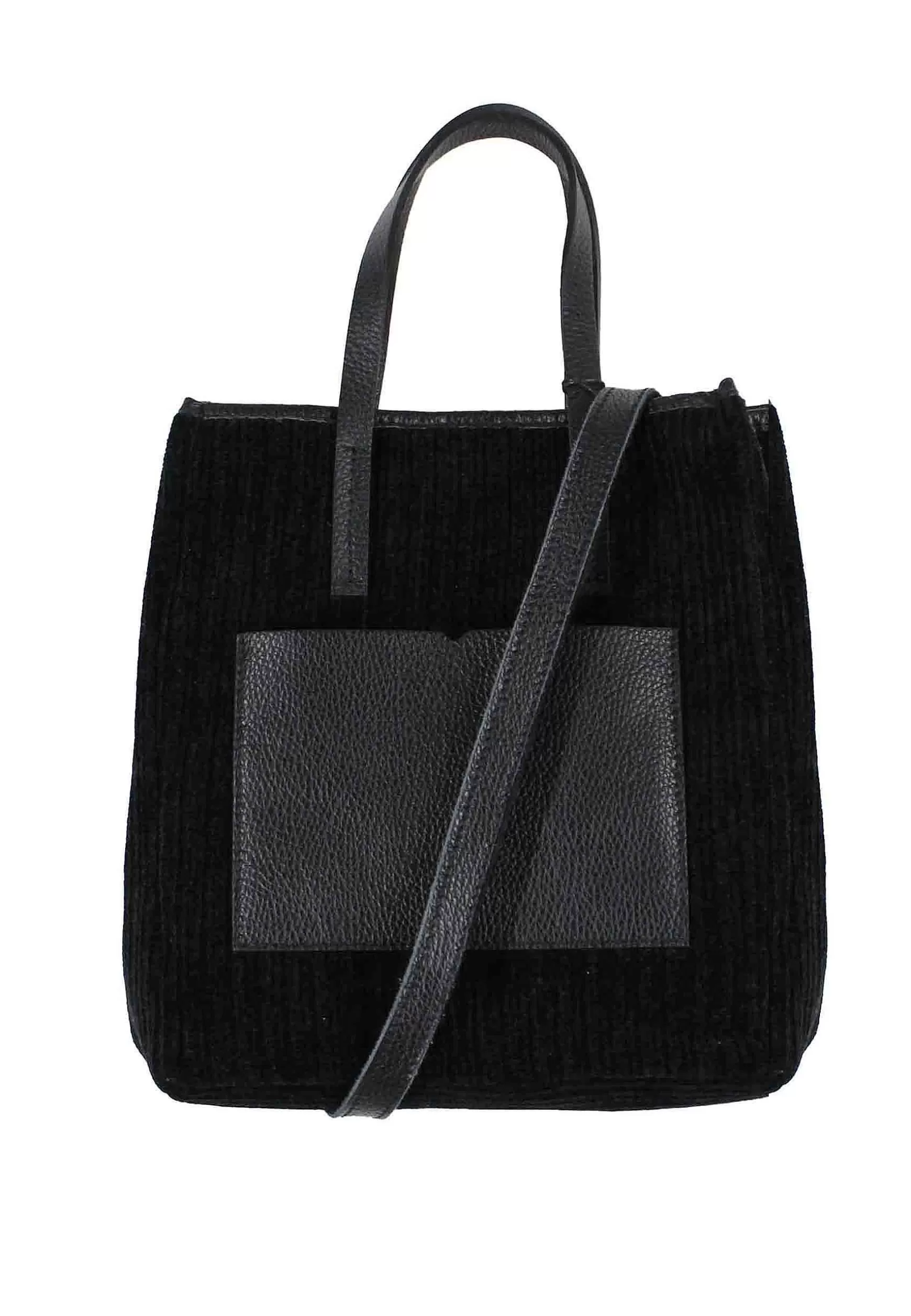 Borsa Donna Con Doppi Manici In Velluto Nero Con Tracolla*Kassiopea Shop