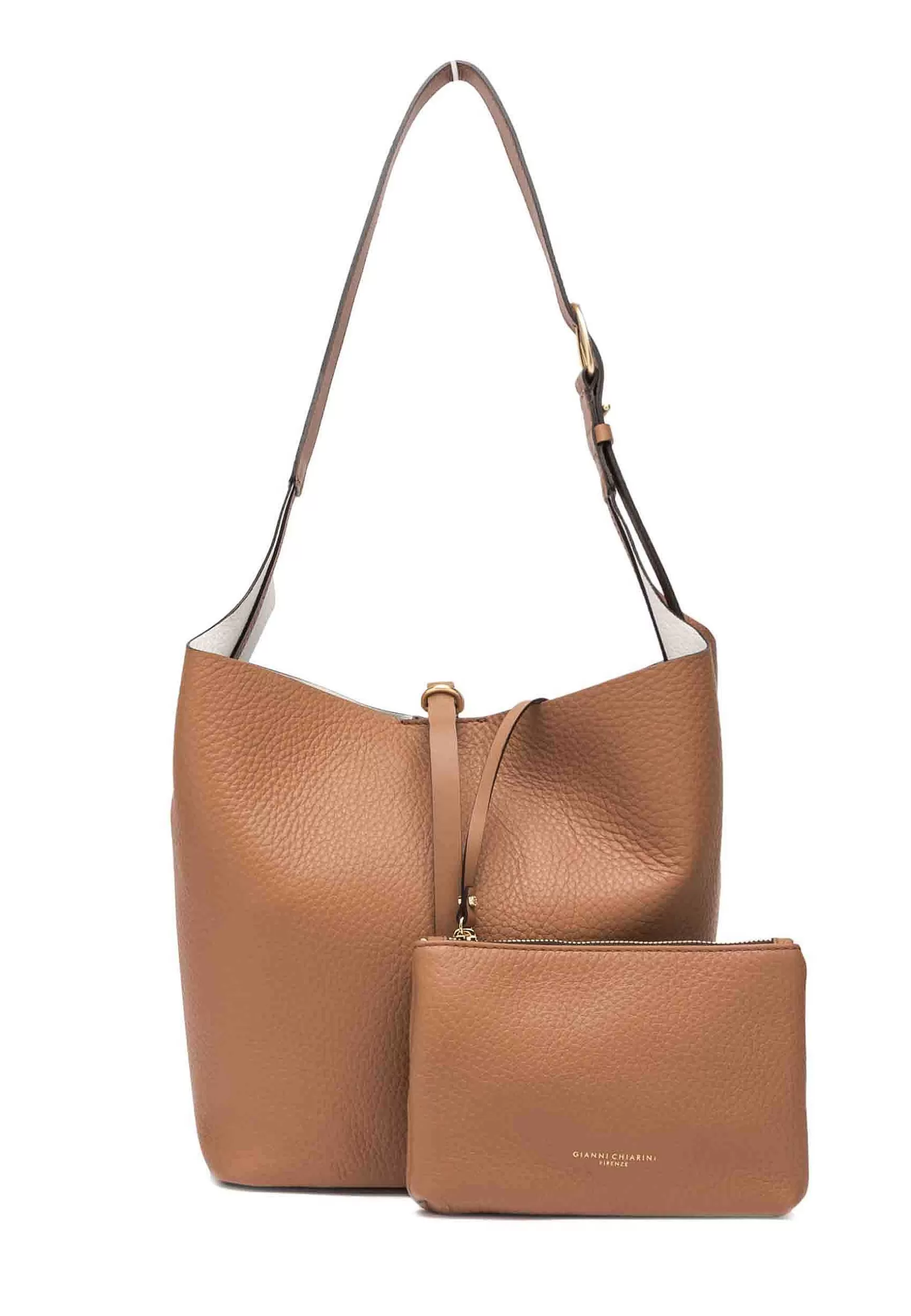 Borsa Donna Cora A Tracolla In Pelle Cuoio E Bianco Con Manico E Tracolla Removibile In Tessuto Naturale*Gianni Chiarini Discount