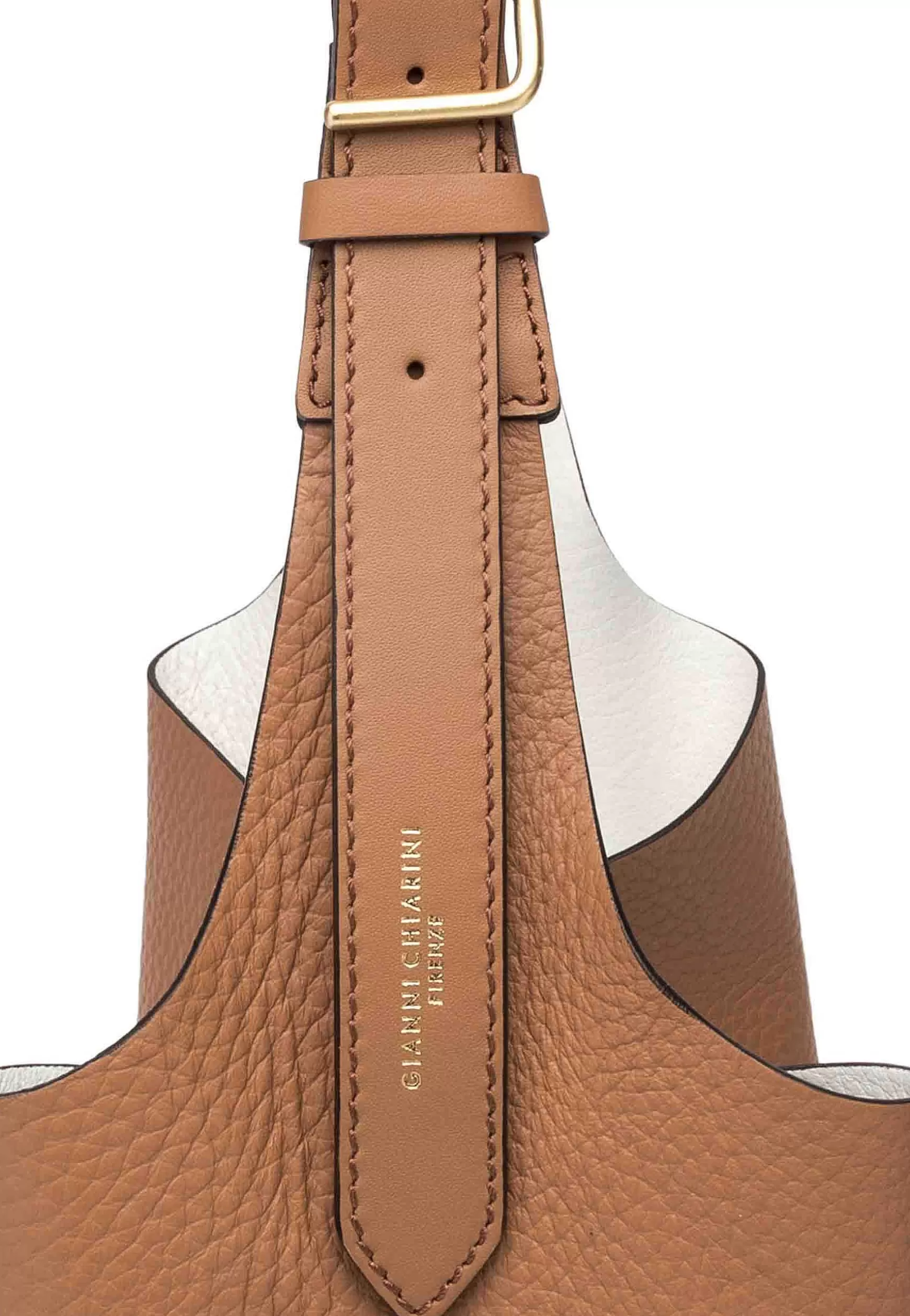 Borsa Donna Cora A Tracolla In Pelle Cuoio E Bianco Con Manico E Tracolla Removibile In Tessuto Naturale*Gianni Chiarini Discount