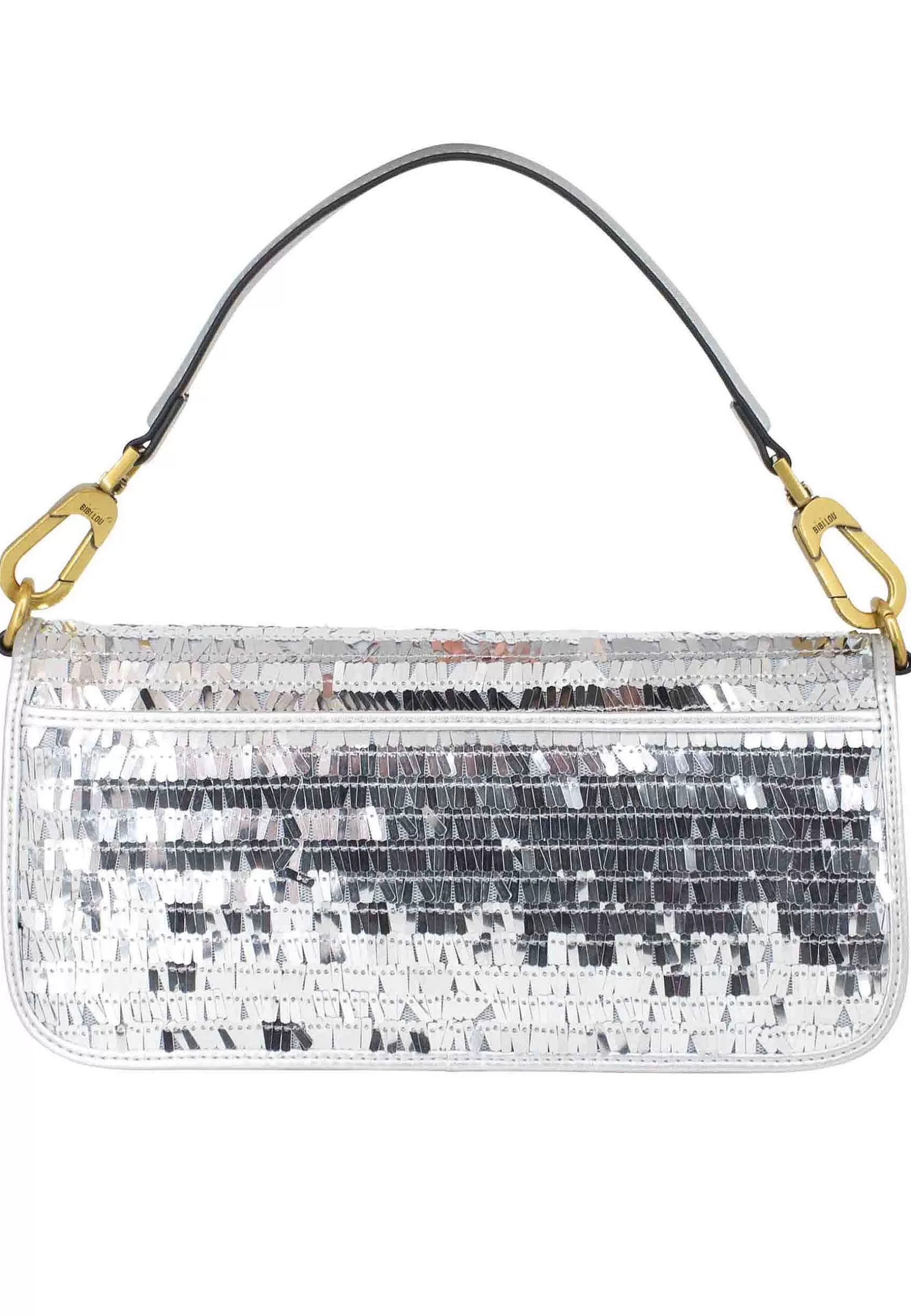 Borsa Donna In Tessuto Di Paillettes Argento Con Fibbia In Oro Manico In Tinta E Tracolla In Catena*Bibi Lou Cheap
